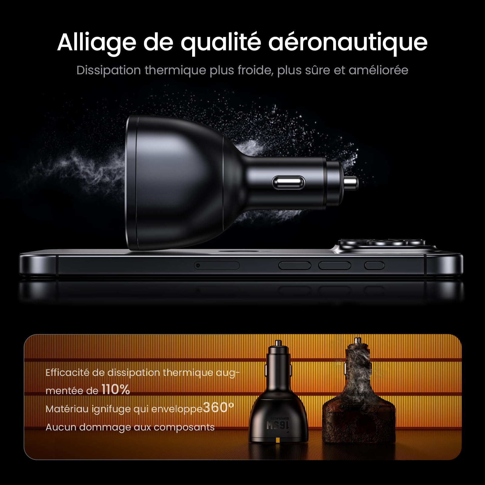 AOHI 165W Chargeur voiture pour ordinateur portable 140W PD3.1/100W PD3.0 Chargeur Allume Cigare USB C Charge rapide PPS 45W 3 ports QC5.0 avec MacBook Pro, iPhone 17/16/15, Galaxy S25/S24 Ultra, iPad