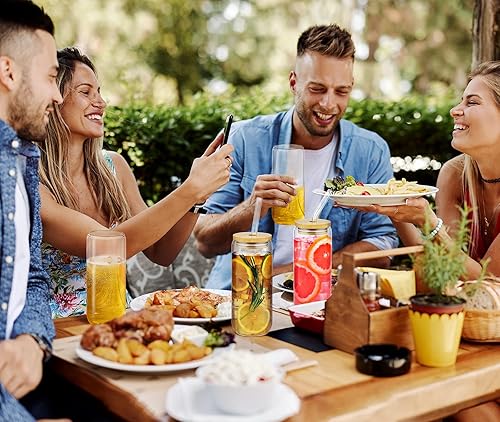 Miniatura 6 de Vasos para beber de 20 onzas con tapas de bambú y popote de vidrio, 6 vasos de vidrio, vasos de café helado de cerveza, lindos vasos estéticos,