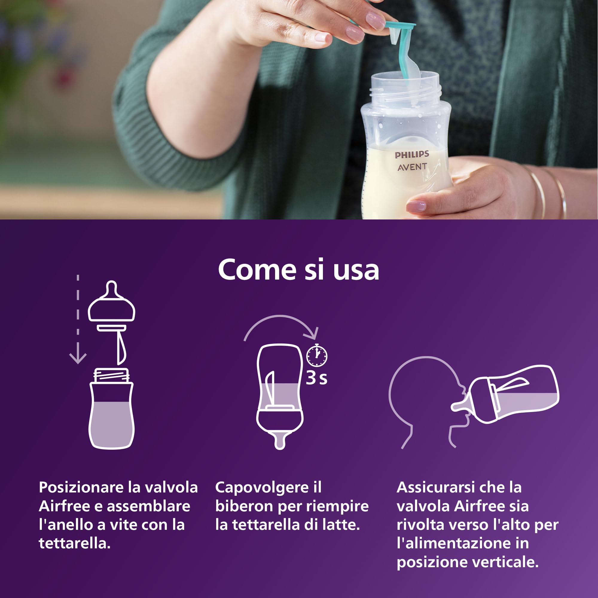Philips Avent Biberon Natural Response da 260 ml con valvola Airfree, senza BPA, per neonati e bambini da 1 mese in su (modello SCY673/01)