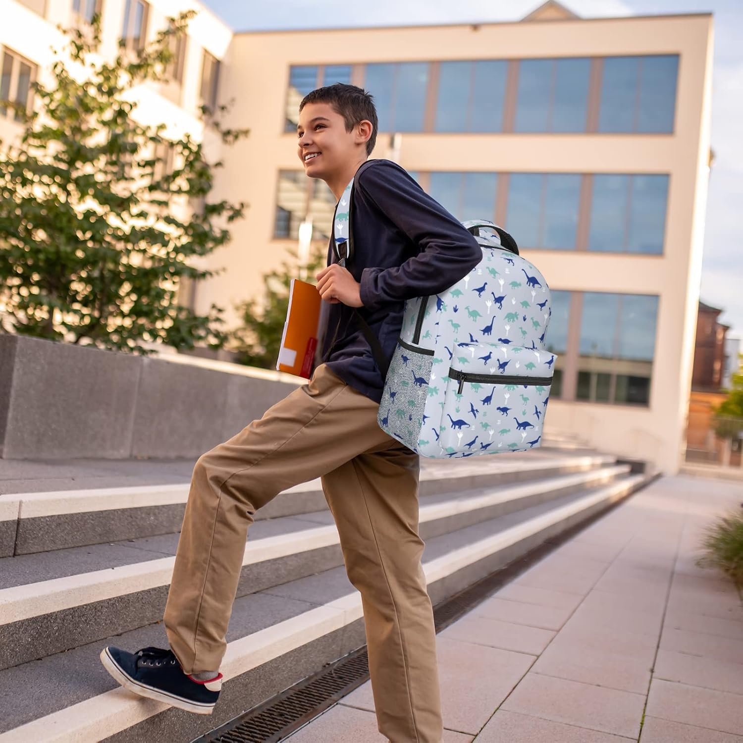 Dinosaur Backpack for Kids Boys Girls, Lightweight School Bookbag with Multiple Compartments, Simple Modern Waterproof Durable Kids' Backpack for Age 5-12, for School & Outdoor Activities - Image 5