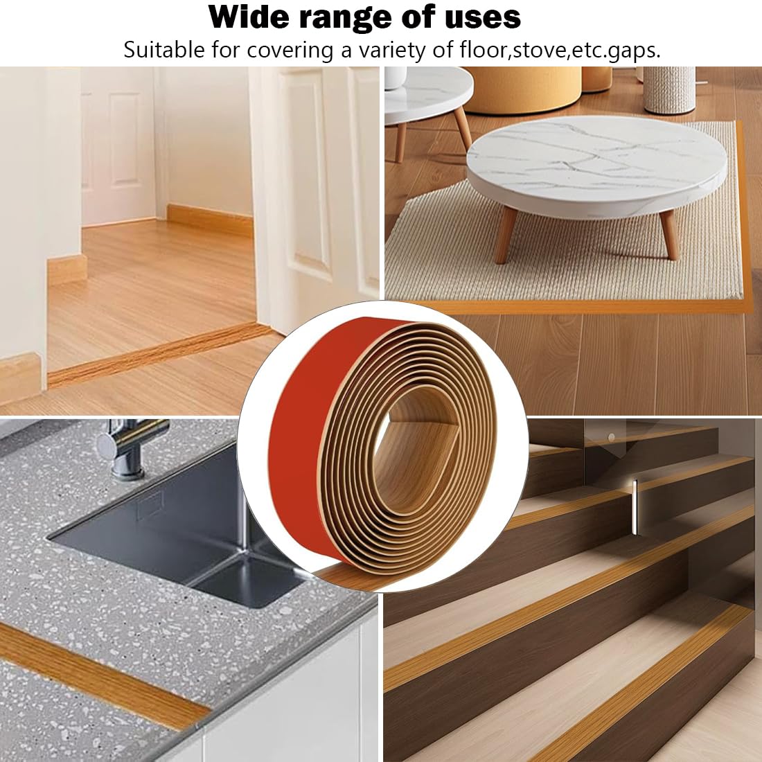 300 cm x 4 cm Tira de transición para suelos,Tira divisoria para suelos adhesiva,Tira de transición para suelos de vinilo autoadhesiva,Tira divisoria plana para suelos para unir huecos en el suelo