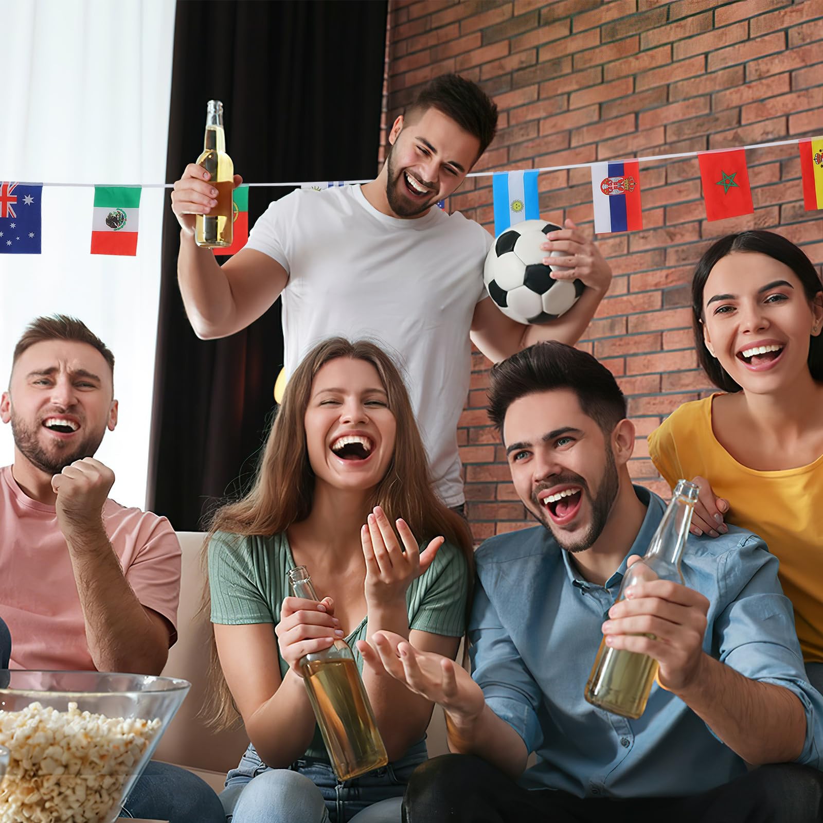 Ghirlanda Decorativa Bandiere di Paesi in Poliestere, Set 1 Pezzo per Festa Calcio Decor e Attività Divertenti in Veranda Finitura Artigianale