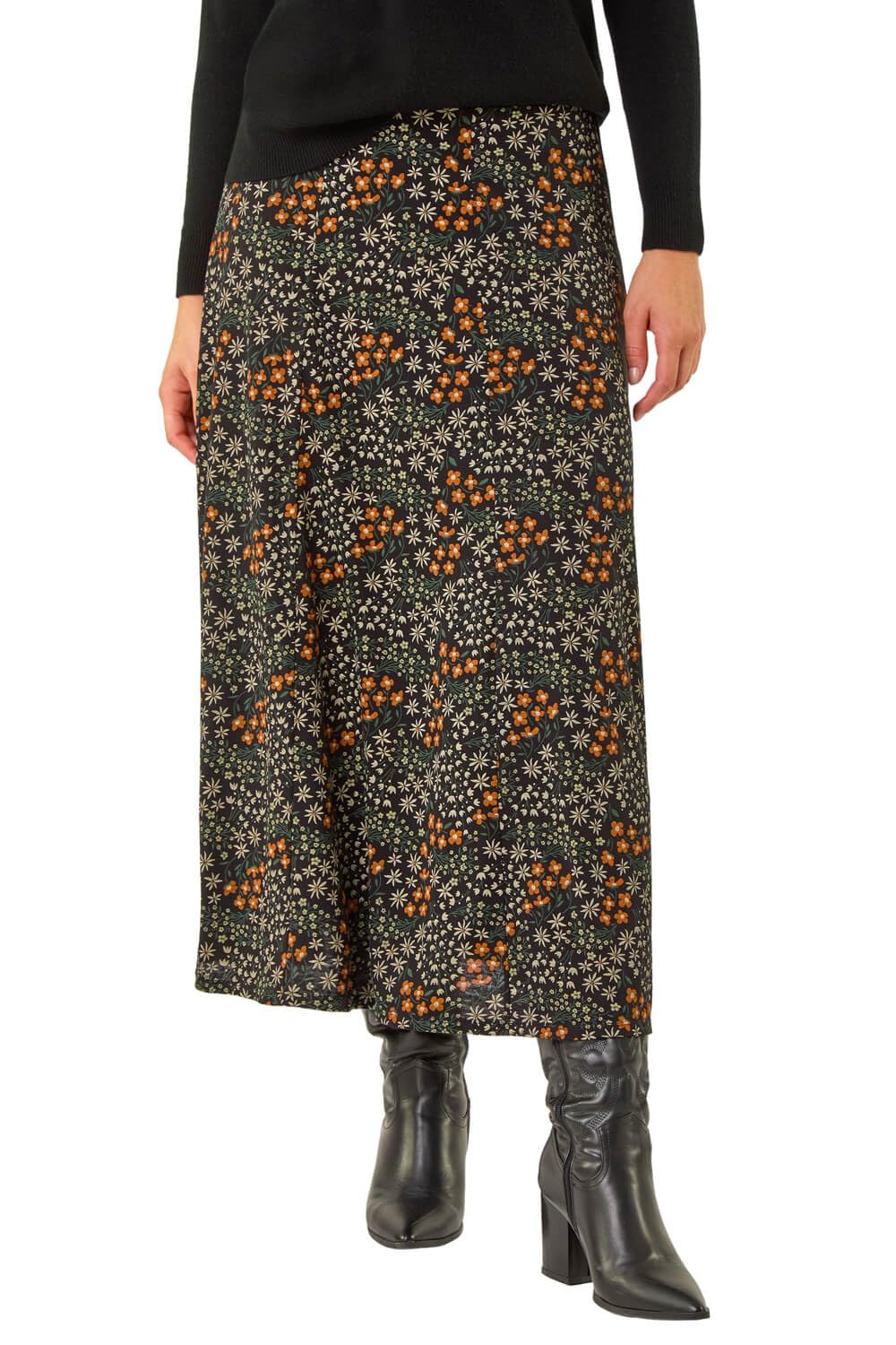 Roman Women's Orange Stretch Midi Skirt In | : Size 16