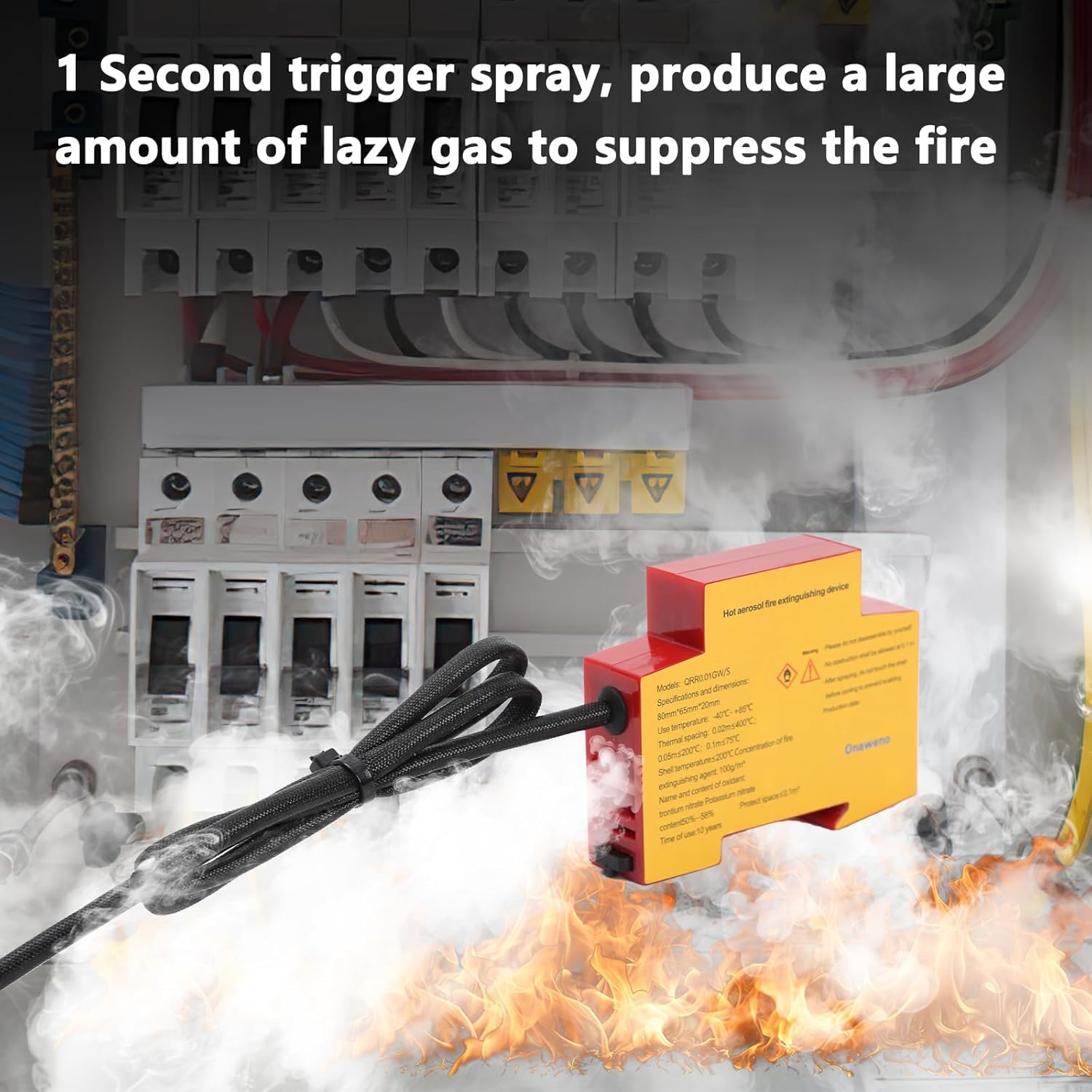 Small automatic fire extinguisher, DIN rail mounted fire extinguisher, 1-pole fire extinguishing device, suitable for circuit breaker box and distribution cabinet fire protection