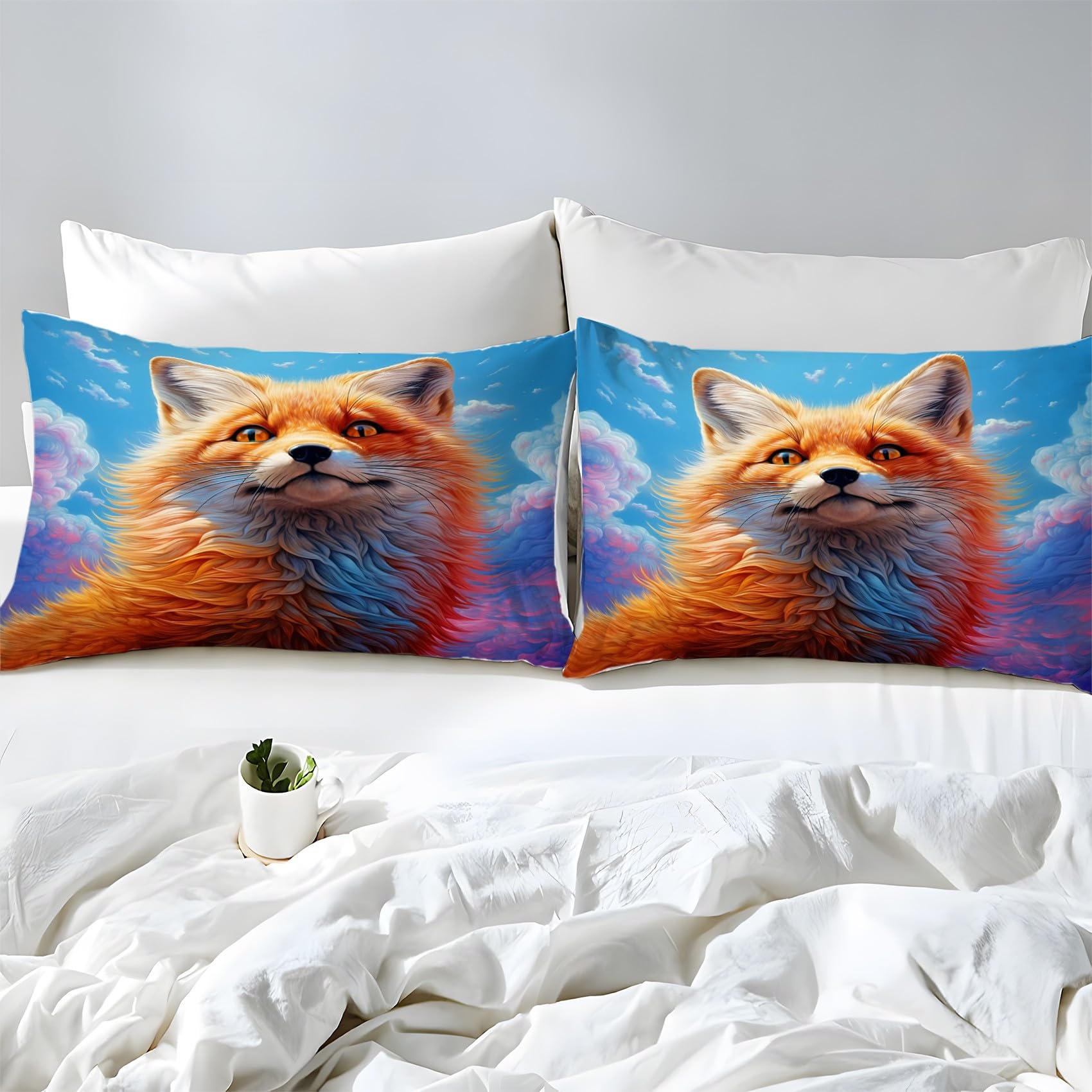 Copripiumino Matrimoniale 250x200 Fox Ai Animale Biancheria da Letto Morbido Microfibra Copri Piumone e 2 Federe Abbinate, con Zip, Ipoallergenico