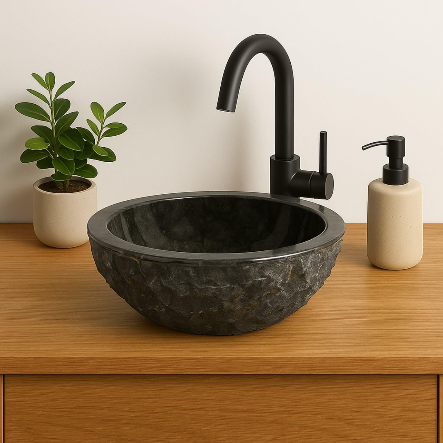 Lavabo Redondo 40x40x15 cm - Cuenca de Mármol - Piedra Natural - Fregadero para baño - Pulido y sólido (Gris)