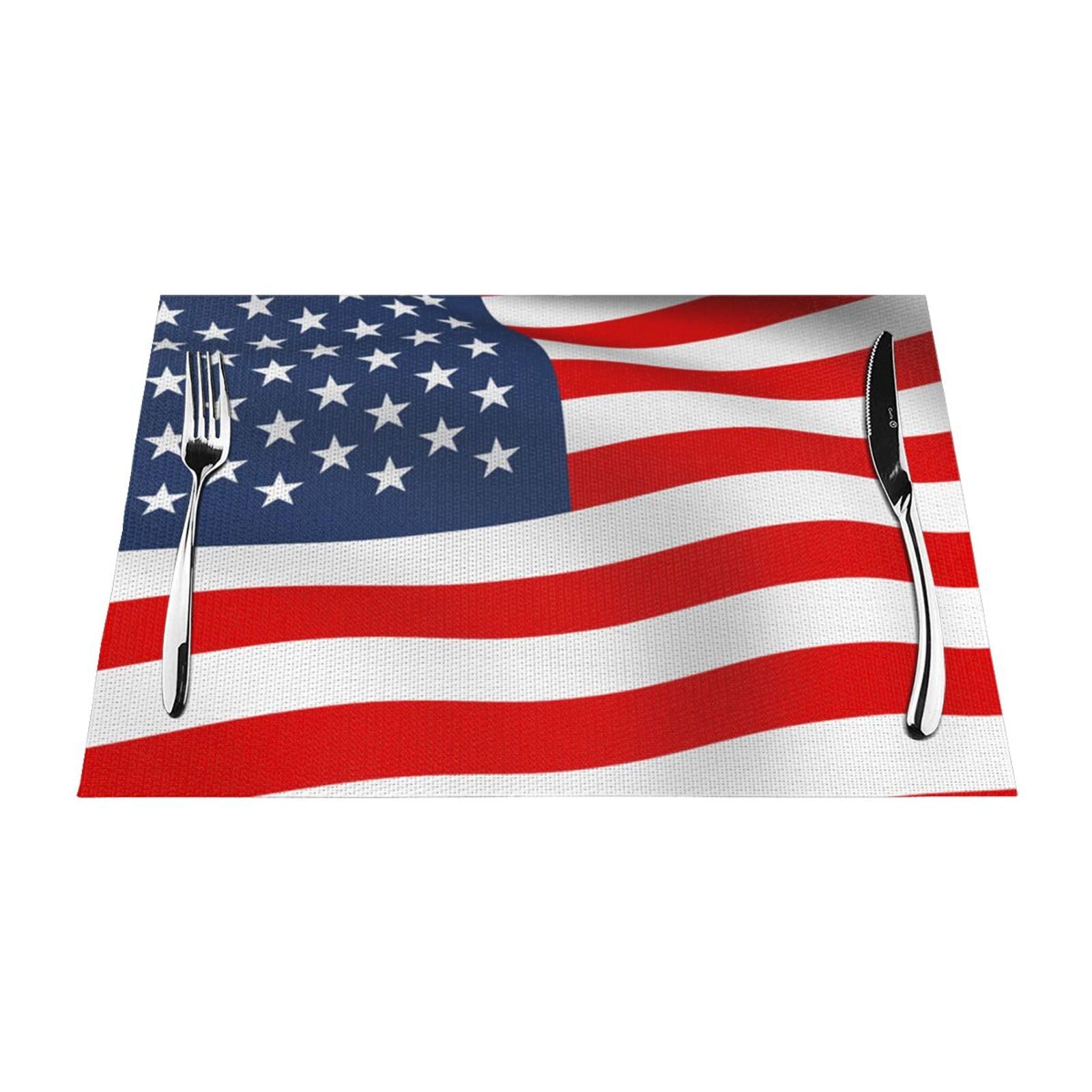PVC Placemat Set of 6 PCS, 45x30 CM, American Flag Patriotic Printed Non-Slip Heat Resistant Place Mats for Kitchen Dining Table Indoor Outdoor