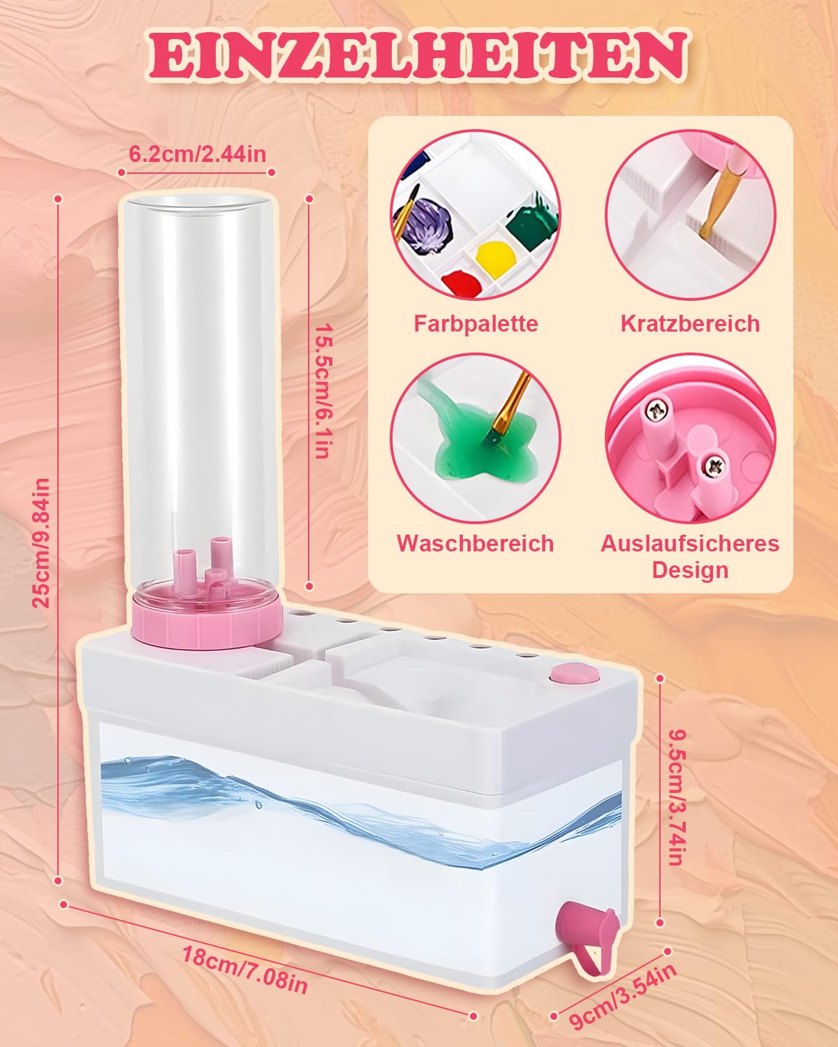 Nettoyeur de pinceaux multifonction 4 en 1 - Pour pinceaux acryliques, pinceaux de maquillage, aquarelle et à base d'eau - Rose