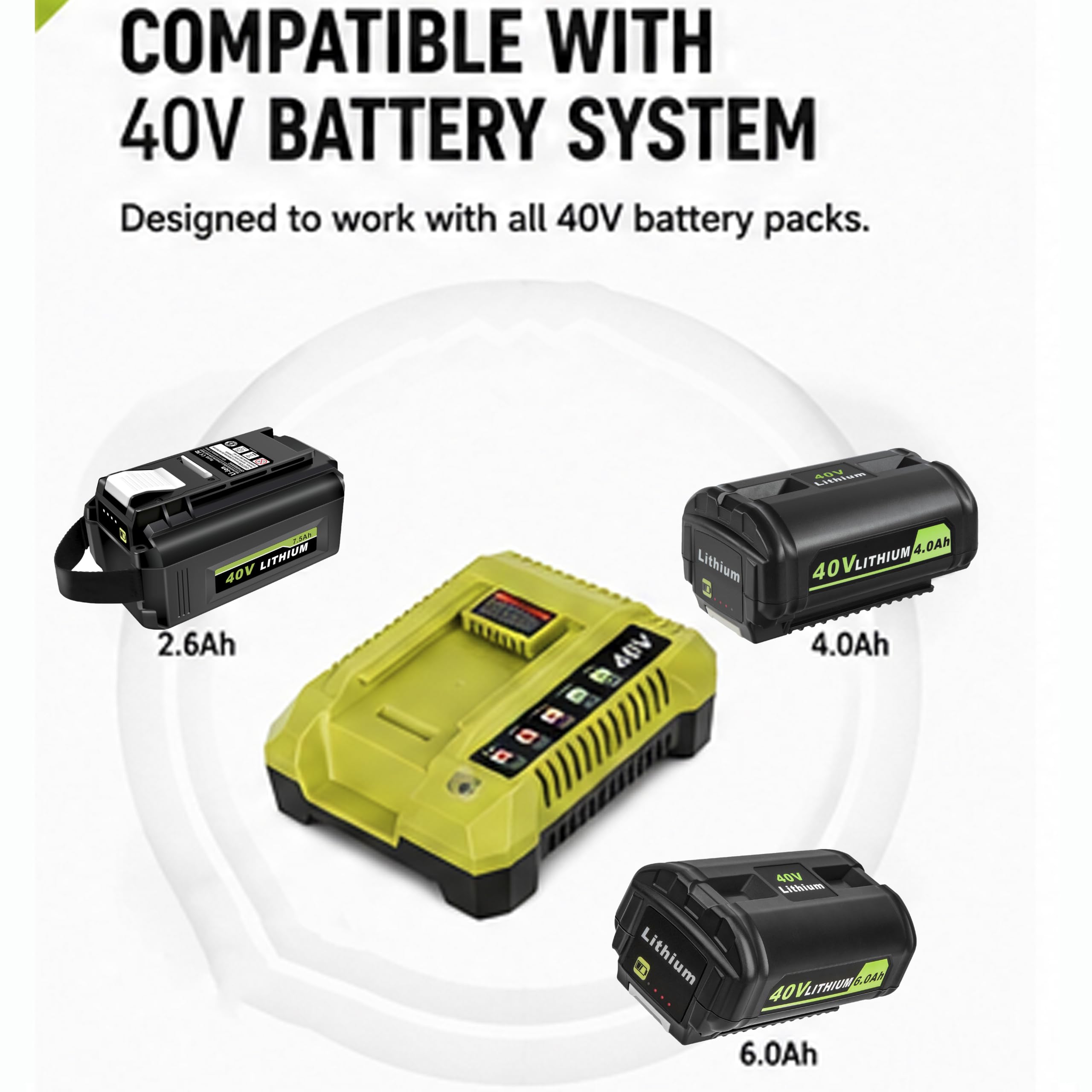 Caricabatterie 40 V per Ryobi 40 V, OP401, compatibile con batterie agli ioni di litio Ryobi da 40 Volt OP4015 OP4026 OP4030 OP4040 OP4050 OP40601