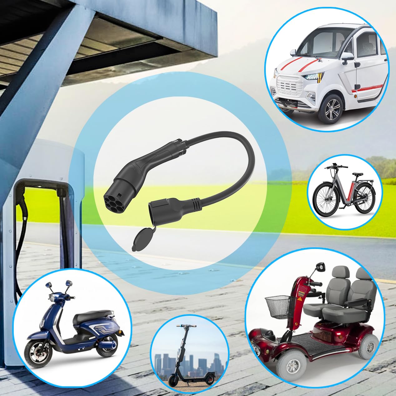 Energenie Gembird Adaptateur de Charge EV Type 2 vers Schuko 16A 3,7 KW – Câble 0,5 m Monophasé, Simulation Mode 3, IP44 Résistant aux Éclaboussures