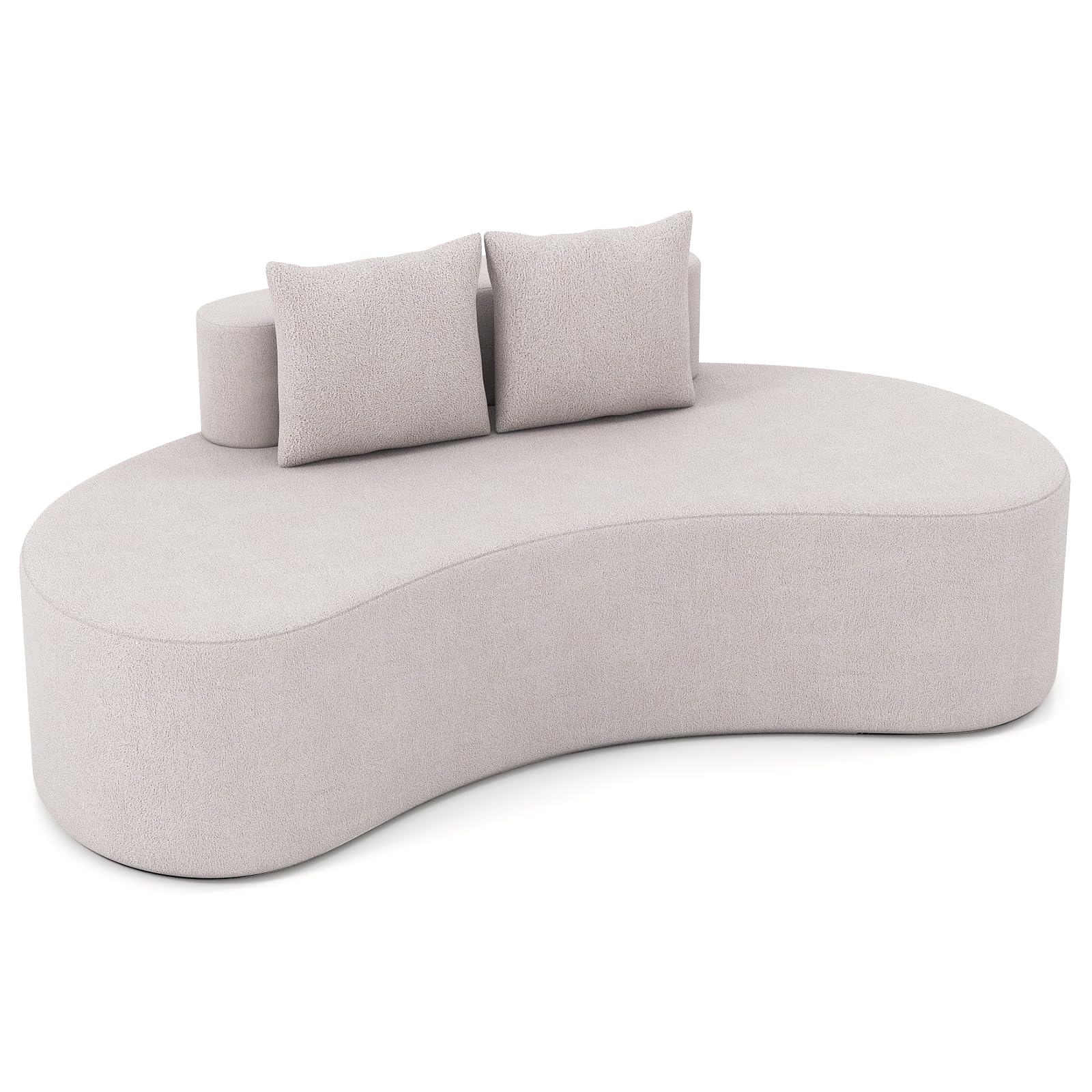 COSTWAY 199 cm Sofá de Compresión Curvo Tapizado con 2 Almohadas, Respaldo Bajo y Amplio Asiento Acolchado con Esponja, Base Antideslizante, sin Montaje, Sofá de Suelo para Salón, Dormitorio (Gris)