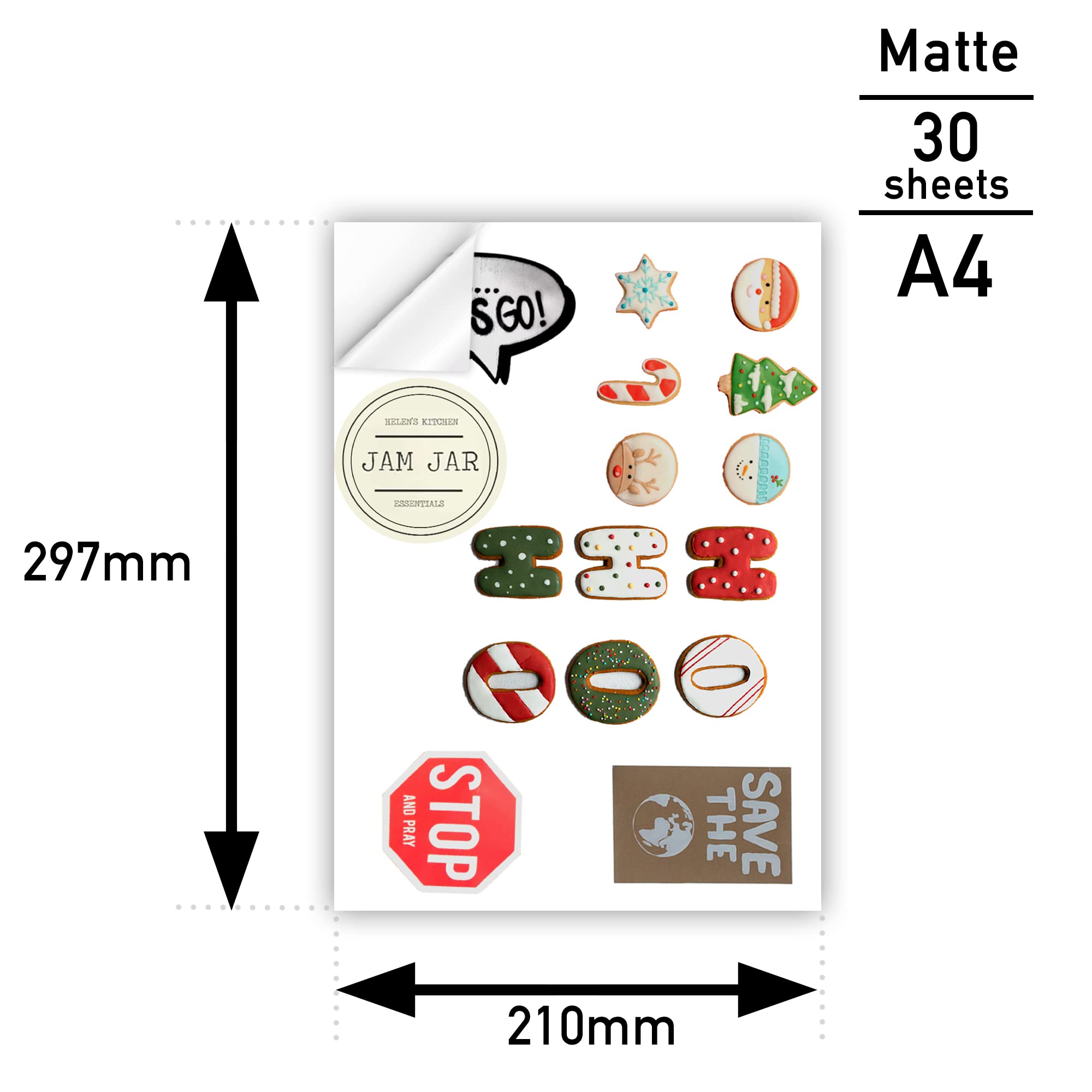 akaca Vinile Carta Adesiva per Stampante A4, 30 Fogli, Bianco Opaco, Impermeabile, Resistente Allo Strappo, 210 x 297 mm