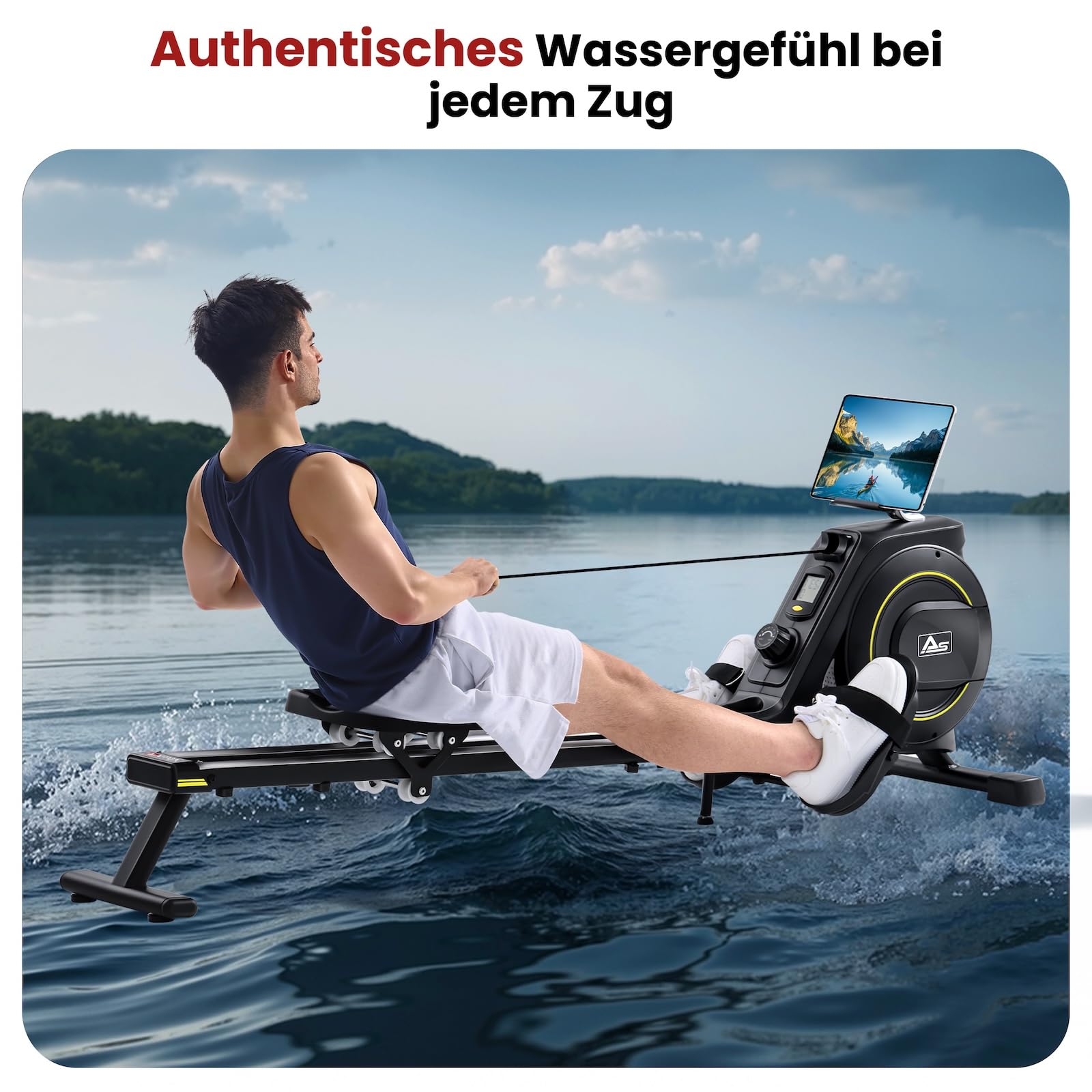 AsVIVA RA11 wioślarz domowy, 16 poziomów oporu, aplikacja Bluetooth, nachylenie szyny, do 135 kg