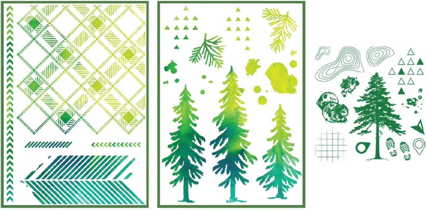 Sizzix Clear Stamps Set with Stencils, Outdoor Essentials by 49 and Market, 13 Rubber Stamps & 2 Stencils