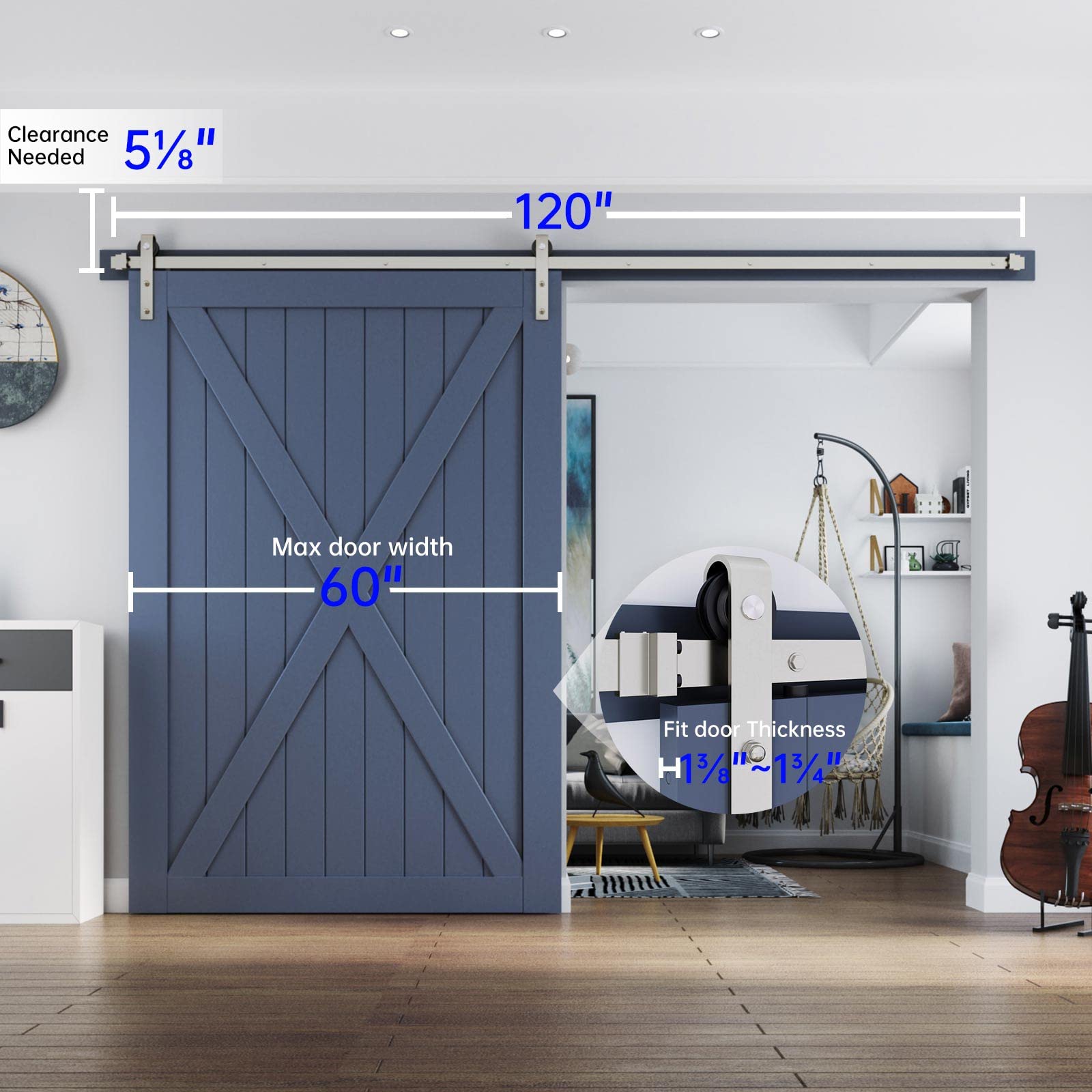 EaseLife 10 FT Brushed Nickel Sliding Barn Door Hardware Kit - Double Door, Heavy Duty