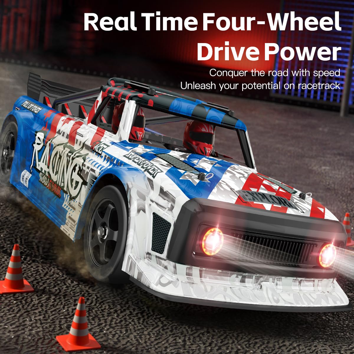 WLtoys 124020 RC Drift Car 1:12, velocità massima 60 km/h, trazione integrale 2,4 GHz, motore brushless, ammortizzatore in metallo, illuminazione a LED (rosso e blu)