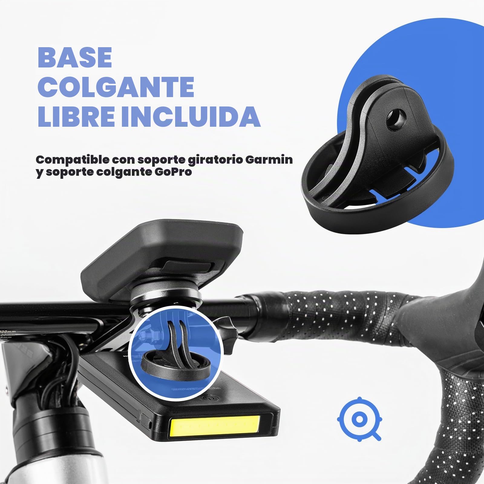 ROCKBROS Luz Bicicleta Delantera Power Linterna Móvil, 5 Modos Iluminación IP64 Impermeable Banco de Energía Tipo-C Compatible con Garmin Ciclocomputadores GPS Base