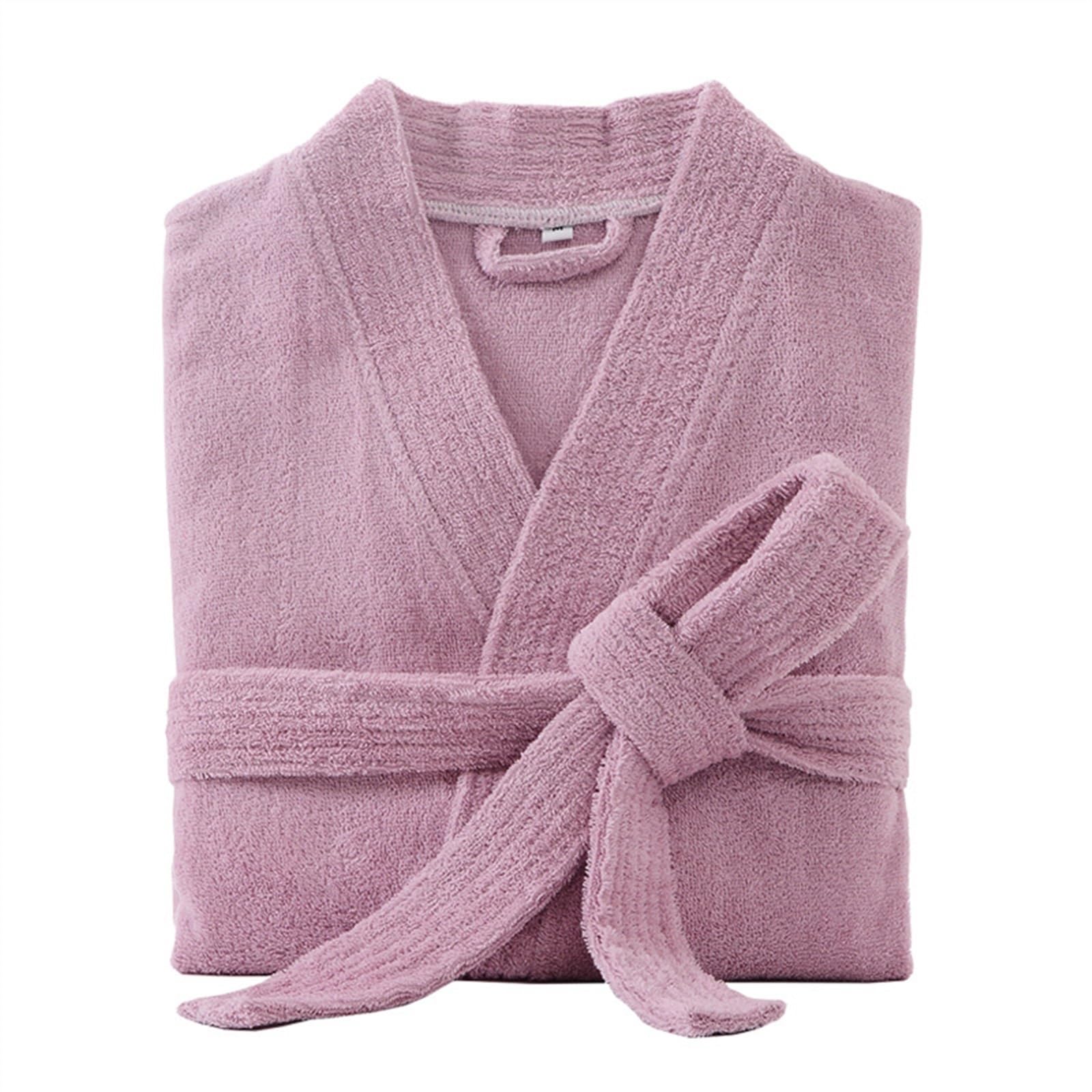 Bawełniany szlafrok dla mężczyzn Długi gruby chłonny szlafrok Męski Ręcznik Szlafrok Plus Bielizna nocna Szlafrok damski (Color : różowy, Size : M(155-165cm))