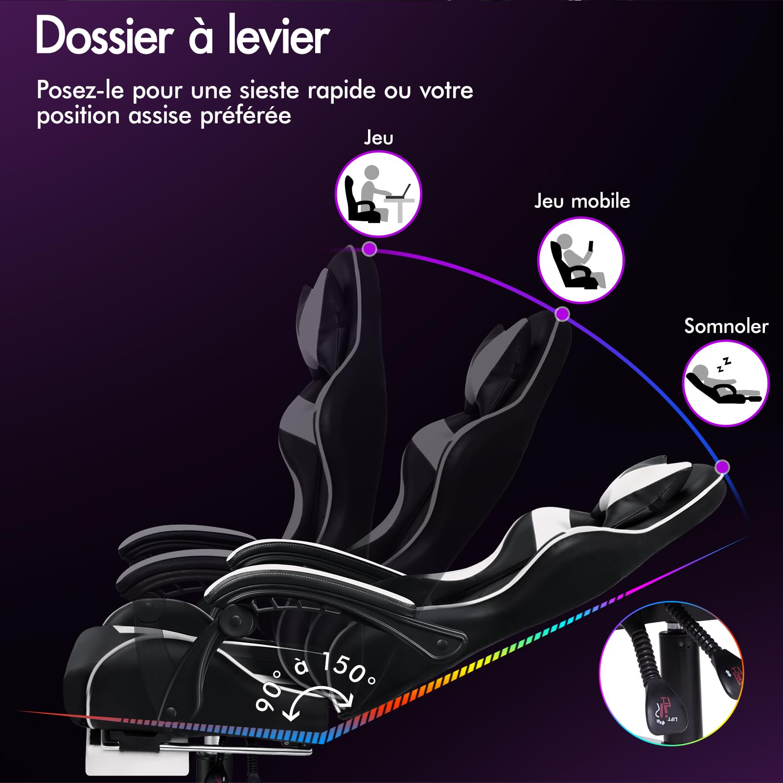 ALFORDSON Ergonomique Chaise Gaming Fauteuil Gamer Siège Bureau avec Massage et Repose-Pieds Rétractable, Inclinable 150°, Hauteur Réglable, 180 kg, pour Le Bureau à Domicile, Cuir PU,Blanc
