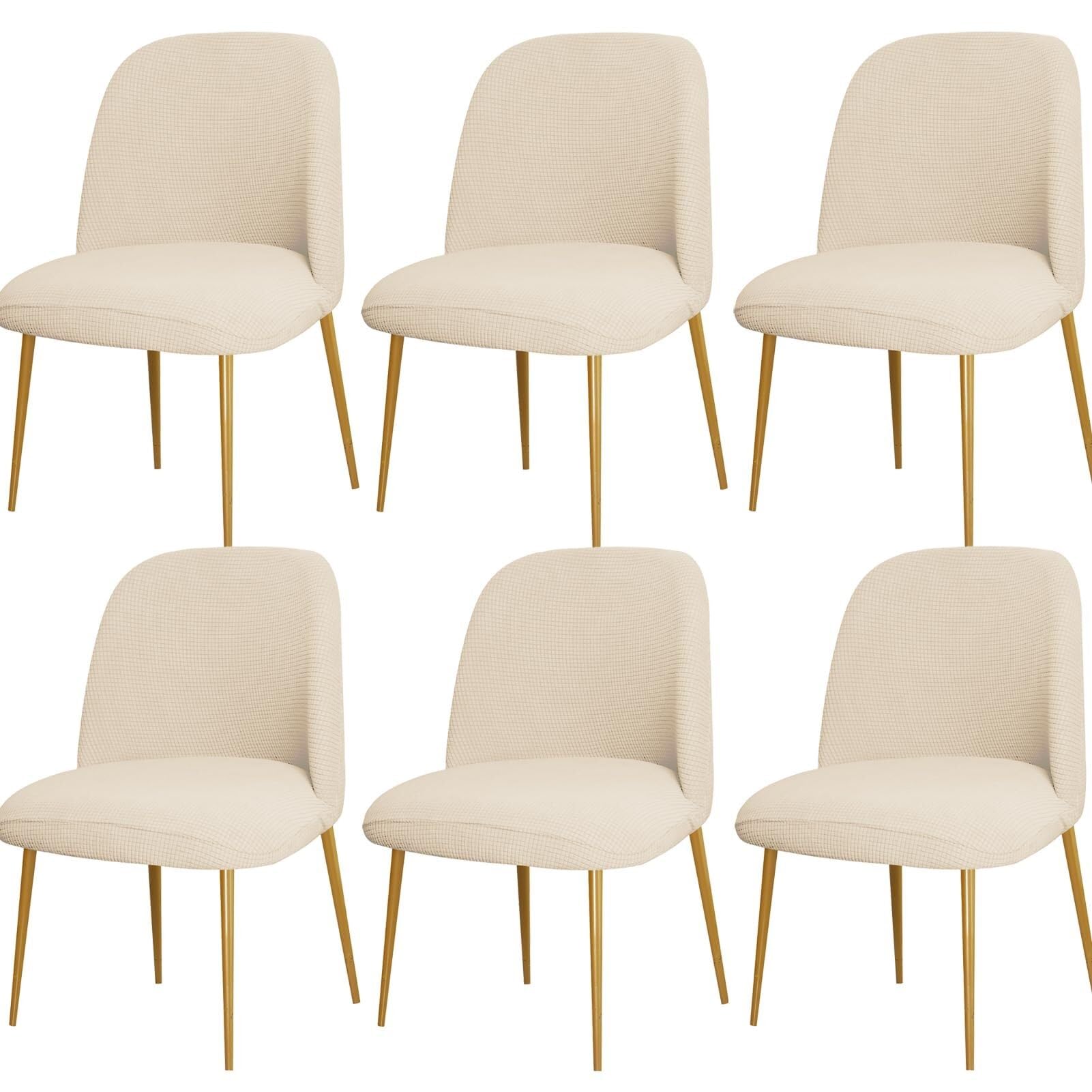 NMVAWIPT Curved Back Dining Chair Covers, Semi Circle Protectors, Polyester Jacquard Fabric, Machine Washable(Natural Color,6Pcs)
