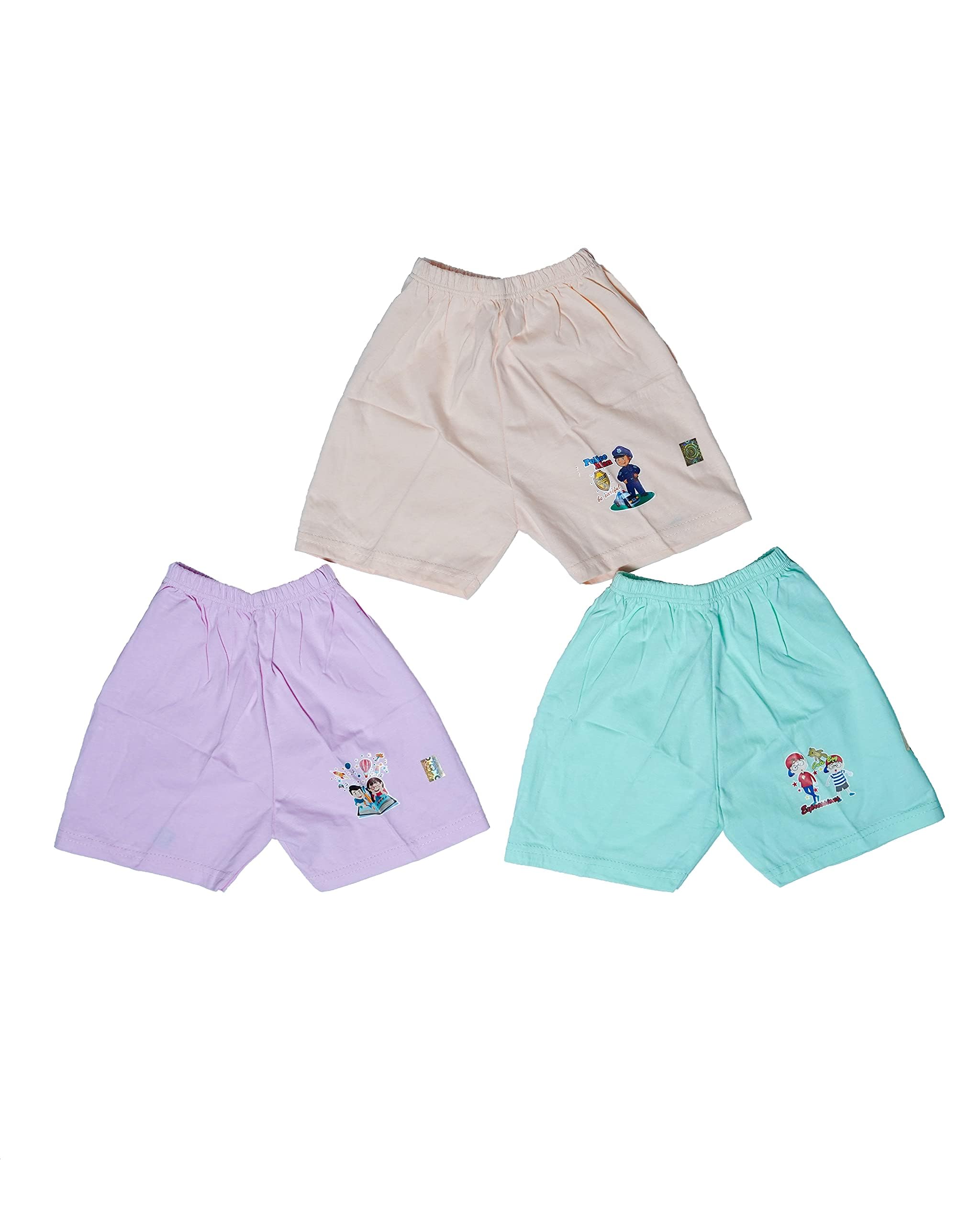 PRETTY COLLECTION New Born Baby Boys' and Girls' Cotton Shorts, Set of 3, Pink/Peach/Sky Blue Colour (18 Months-24 Months)