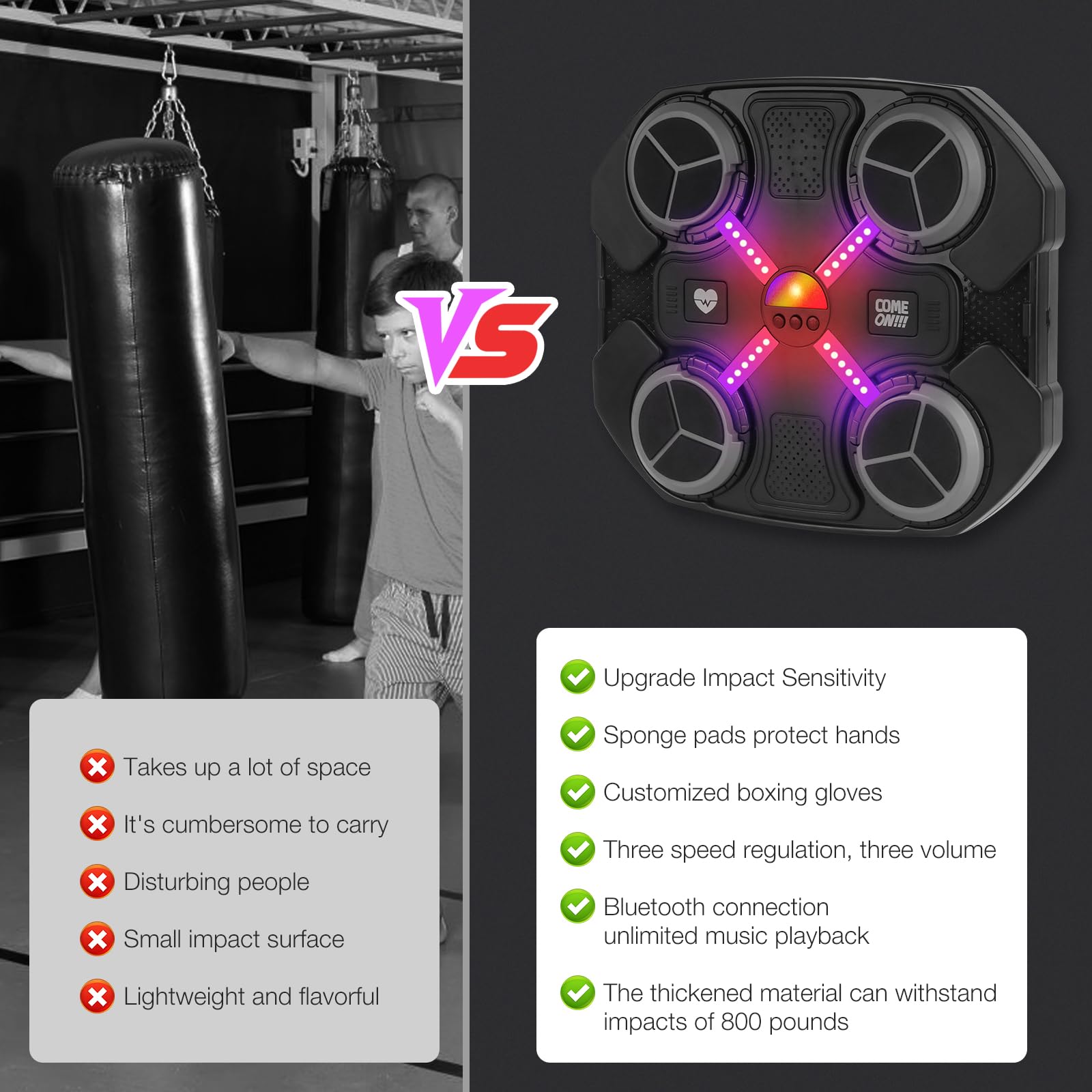 Mineup Music Boxing Machine Bluetooth LED, inteligentna maszyna bokserska do montażu na ścianie, 3 tryby treningu, z rękawicami
