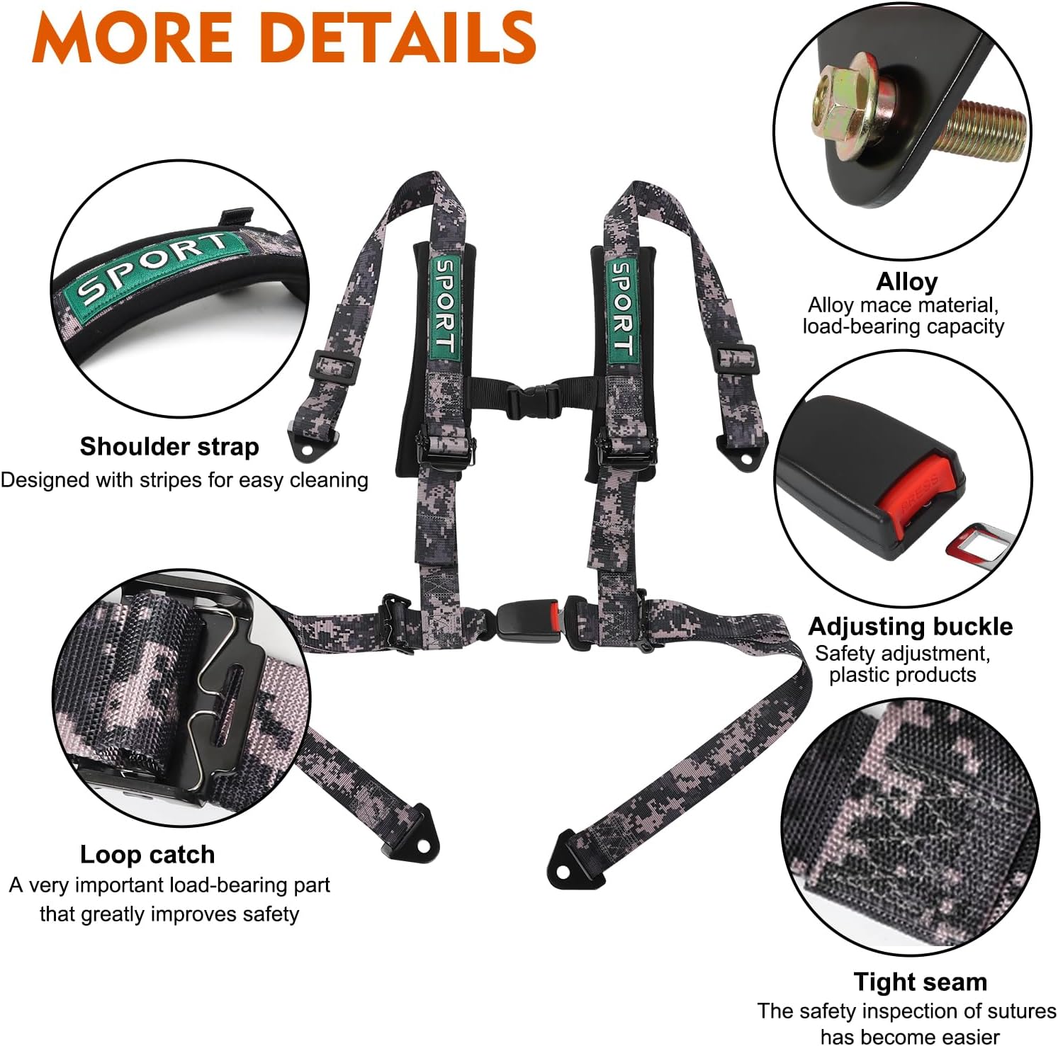 DING.PAI 2 PCS 4-Point Racing Bucket Racing Harness with Push Button Release, 3-Inch Wide Adjustable Straps, Fit for Racing, ATV, UTV, Off-Road (camouflage)