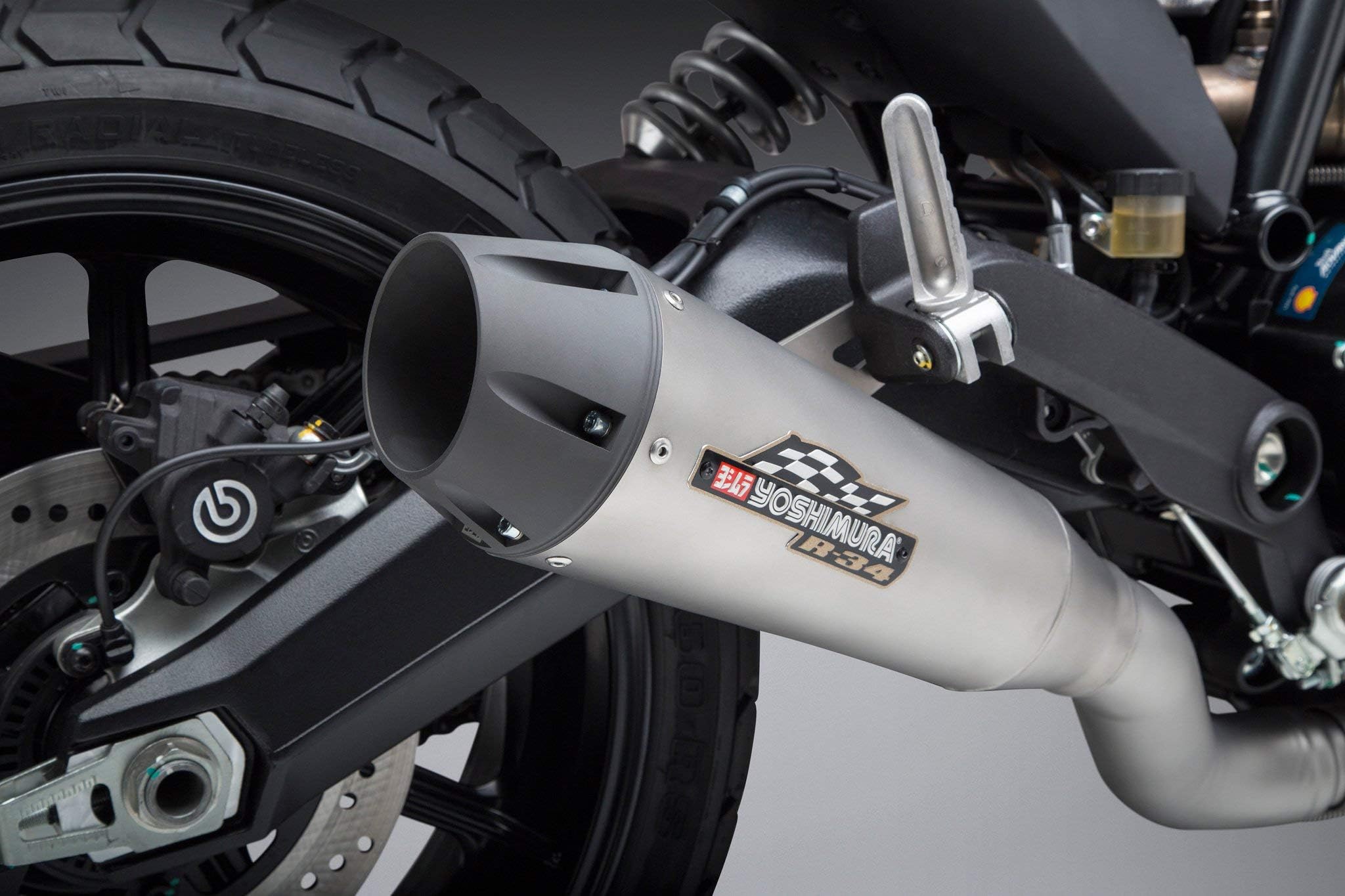 Yoshimura R-34 Slip-On Exhaust (Race/Stainless Steel/Stainless Steel/Aluminum/Works Finish) for 15-19 Ducati SCRAMFUL