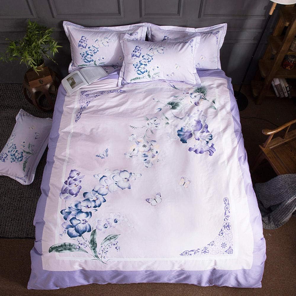 起毛綿ダブルフィットシート、綿プリント4ピースキルトカバーシート、起毛コットンフィットシートキングサイズ@紫rhyme_1.8mベッ