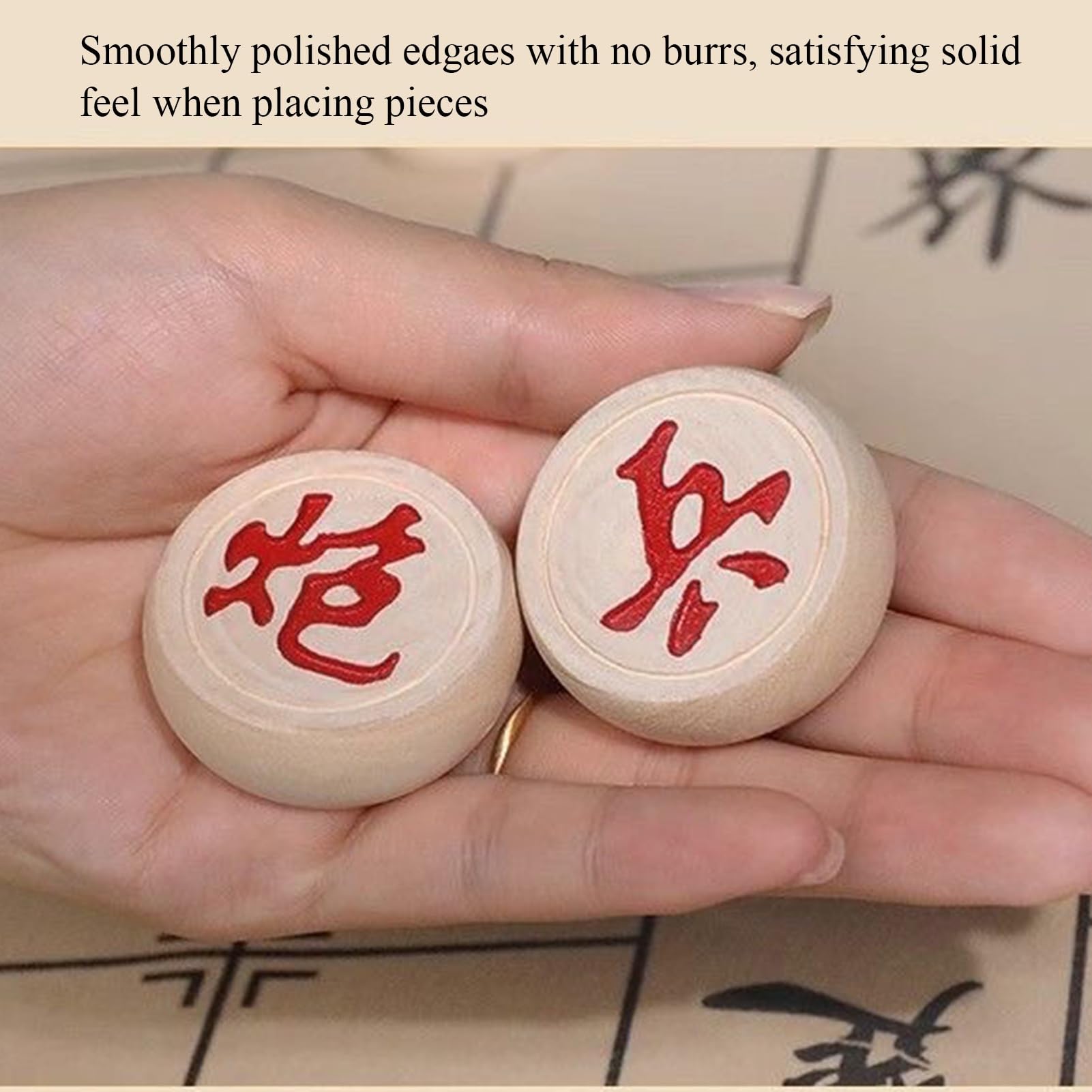 Juego de ajedrez Chino de Madera de Abedul Xiangqi con Tablero de ajedrez de Cuero en Caja de Papel Duro