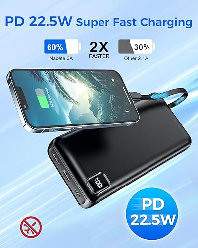 Miniatura 2 de Cargador portátil Power Bank 50000mAh Cargador de teléfono portátil, PD 22.5 W carga rápida Powerbank cable integrado, 5 salidas 3 entradas USB C