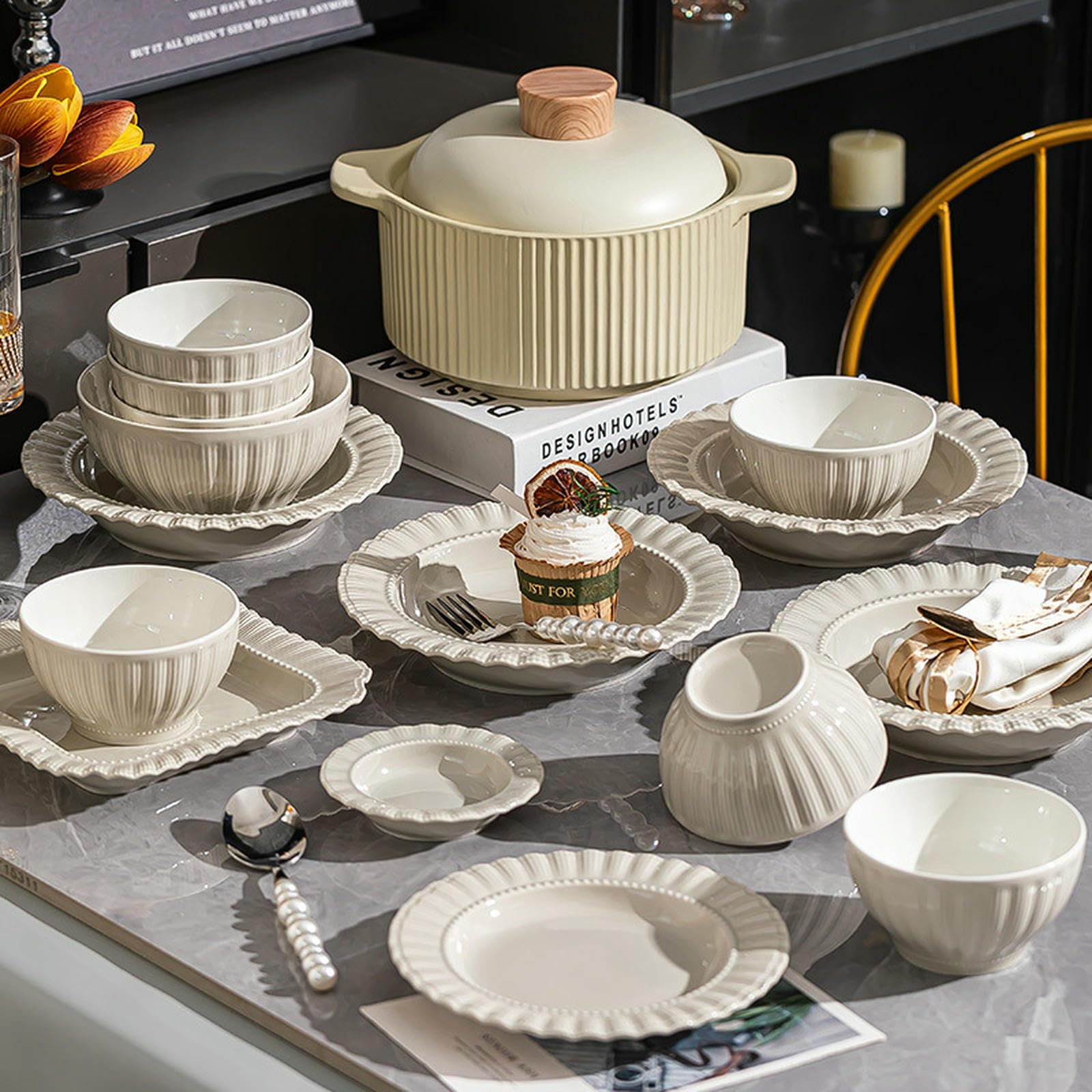 Ceramiczna prosta kolorowa miska na ryż pod glazurą domowa wykwintna zastawa stołowa w wysokiej temperaturze - 16 sztuk dla 4 osób (Lite)
