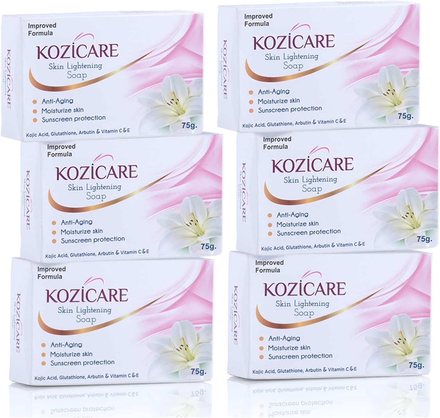 Kozicare Kojic Acid Soap & Glutathione Soap | Bathing Soaps | Bath Soap for Men & Women | Body Tan Removal Soap | Remove Dark Spots & Hyperpigmentation | For Glowing Skin | Soaps for Bath - Pack of 6