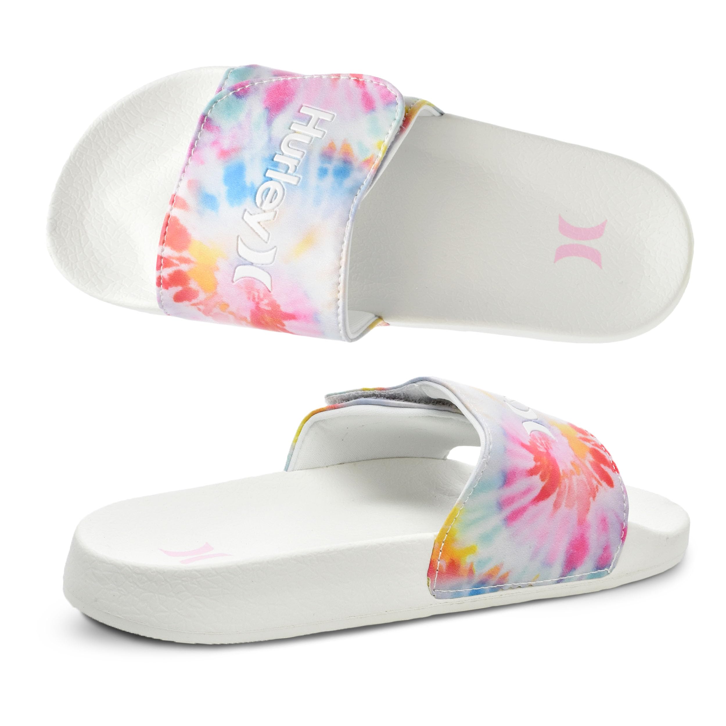 Hurley Kids NAIA Slides Adjustable Strap Slip-On Sandals Indoor and Outdoor EVA Footbed Shower Slides for Girls and Boys