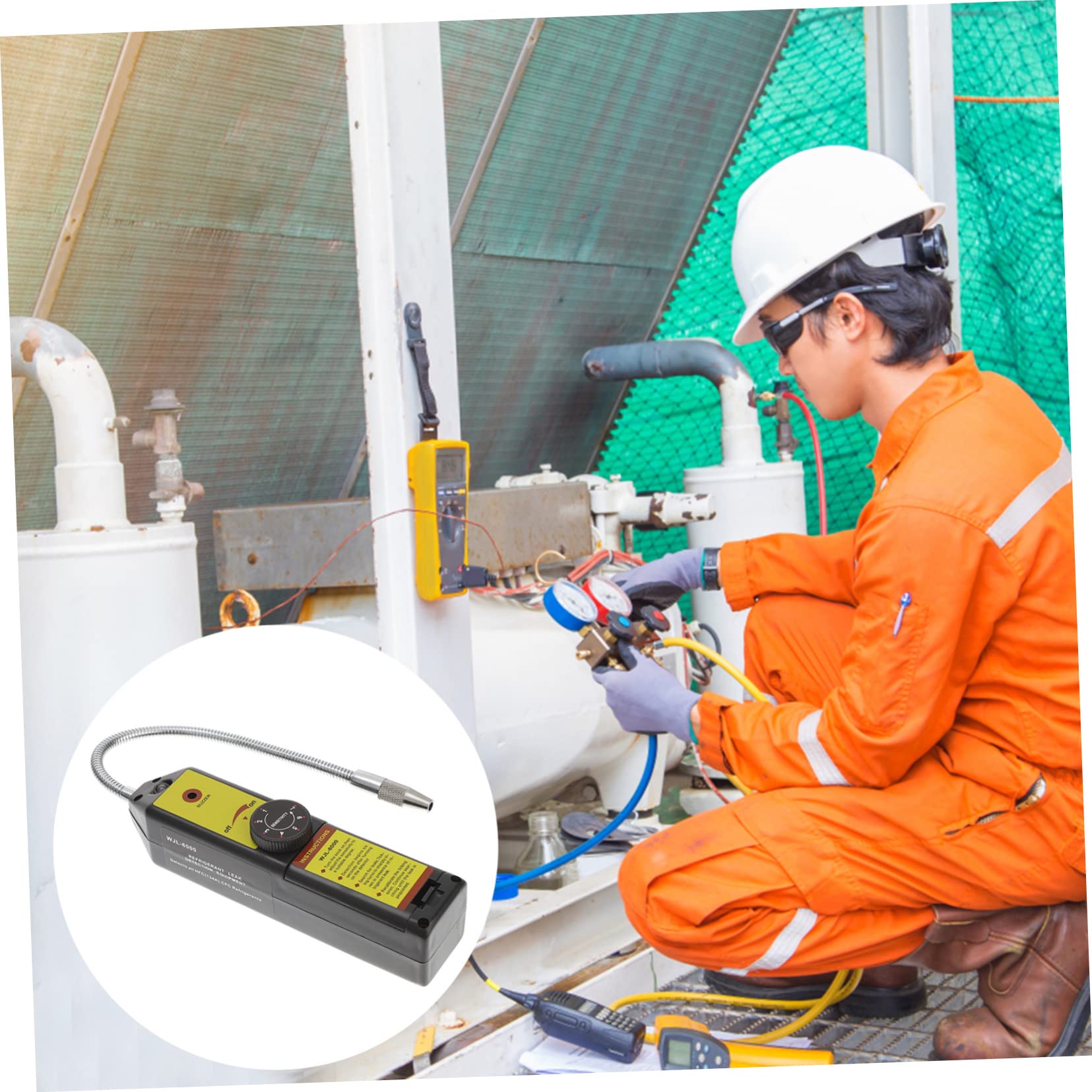 DOITOOL Kältemittellecksuchgerät mit 20cm Sonde aus Abs Material Automatischer Folgebetrieb Gelber Kältemittelgasdetektor für Klimaanlagen und Werkzeugeinsatz
