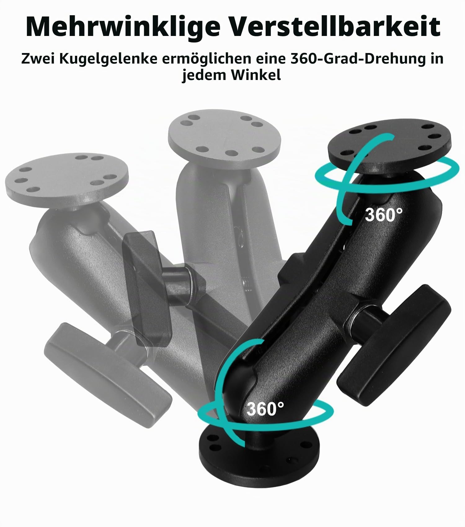 1,5-Zoll AMPS-Halterung, Doppelkugelhalterung mit 38mm/1,5''/C Größe Kugeladapter, Aluminiumguss, kompatibel mit RAM Mounts, geeignet für Repository, LKW, Gabelstapler, etc.