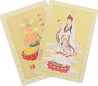 Cabilock 2 Pçs Cartão Estátua De Buda Decoração Do Carro Chinoiserie Decoração Carteira De Metal Amuleto Religioso Amuleto Budista Amuleto Para Bolsa Taisui Cartões De Bênção Ano De Coelho