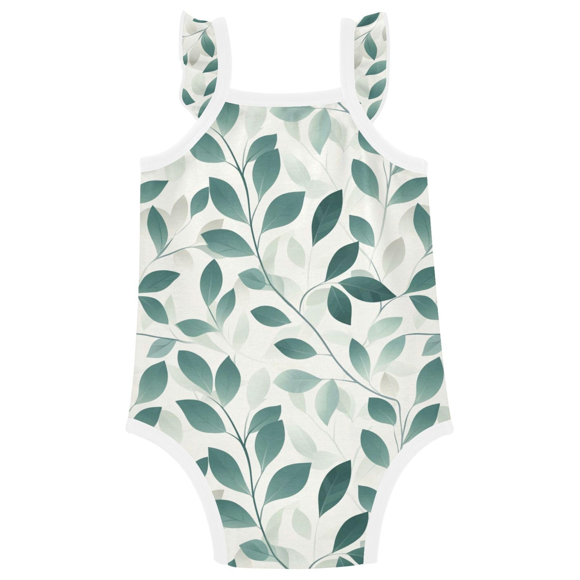 Wudan Retro Leaves Baby Girl Bodysuit Cotton Button Down Baby Undershirts Toddler Romper 3M