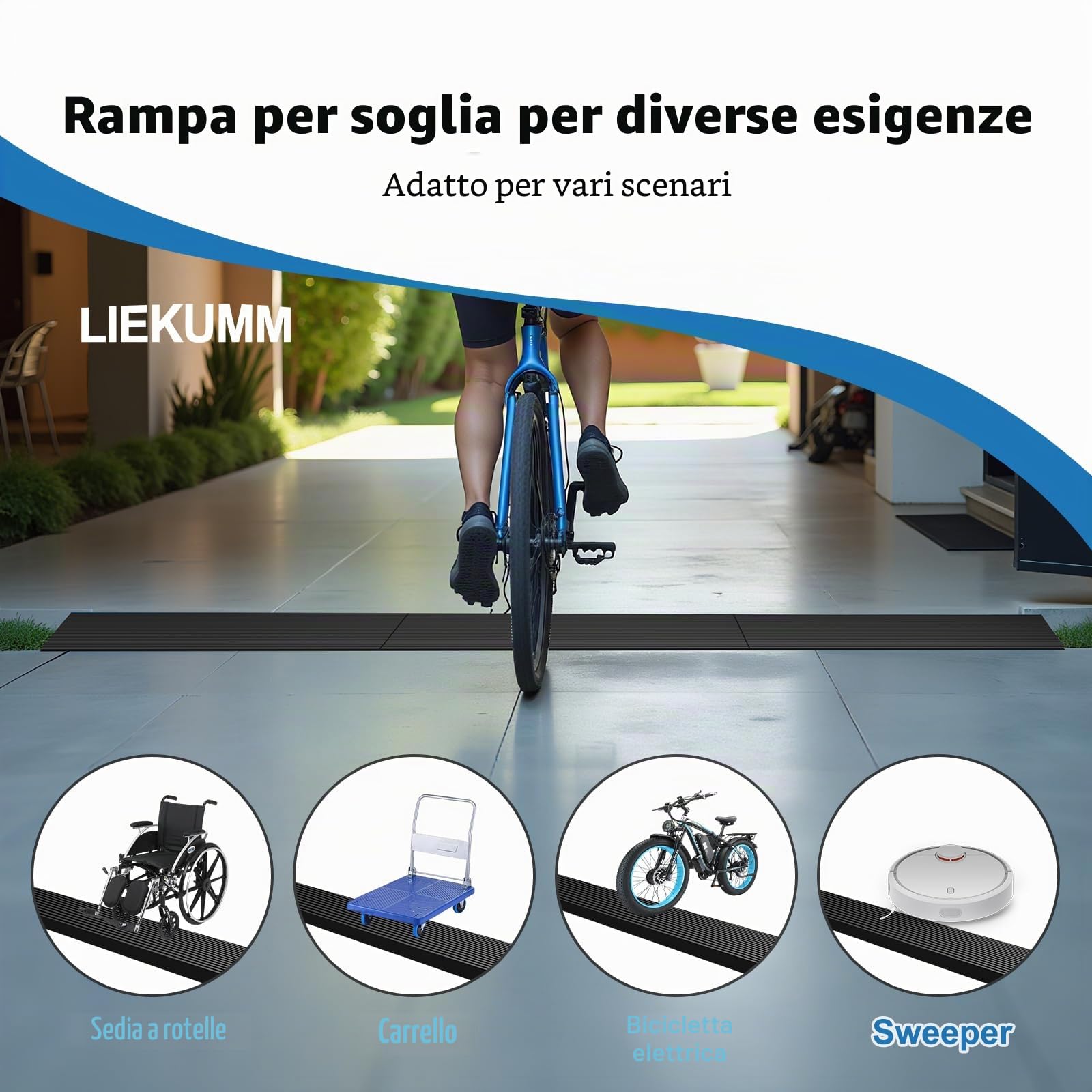 LIEKUMM Rampa di Soglia, 3 cm di Altezza Rampa per Sedia a Rotelle in Gomma Naturale, 500KG di Carico Superficie Antiscivolo Rampe per Soglia, Biciclette, Scooter