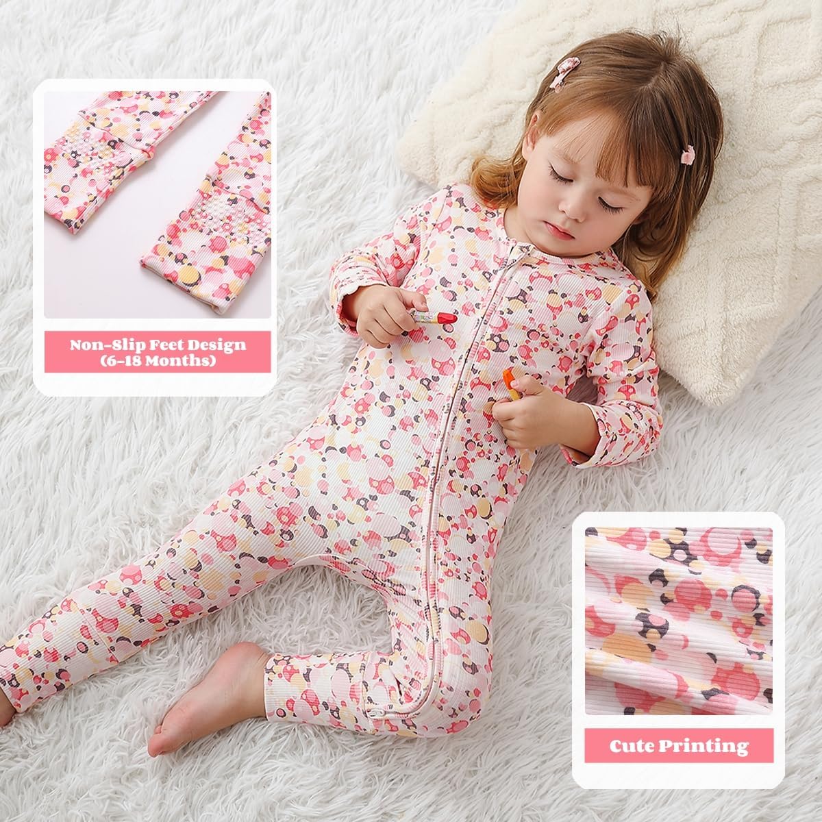 Bafeicao Bamboo Viscose Baby Girl Pajamas Romper Soft Ribbed 2 Way Zipper sleepers Long Sleeve Footless Pjs - Image 5