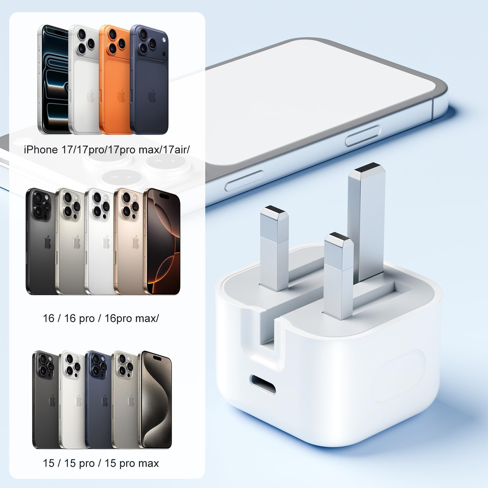 for iPhone 17 16 15 Charger, USB C Fast Charging Adapter with 2M Cable [USBC to C], 2 Pack 25W PD Plug for iPhone 17/17 air/16/15/15/Pro/Pro Max, iPad Pro/Air/Mini — view 4