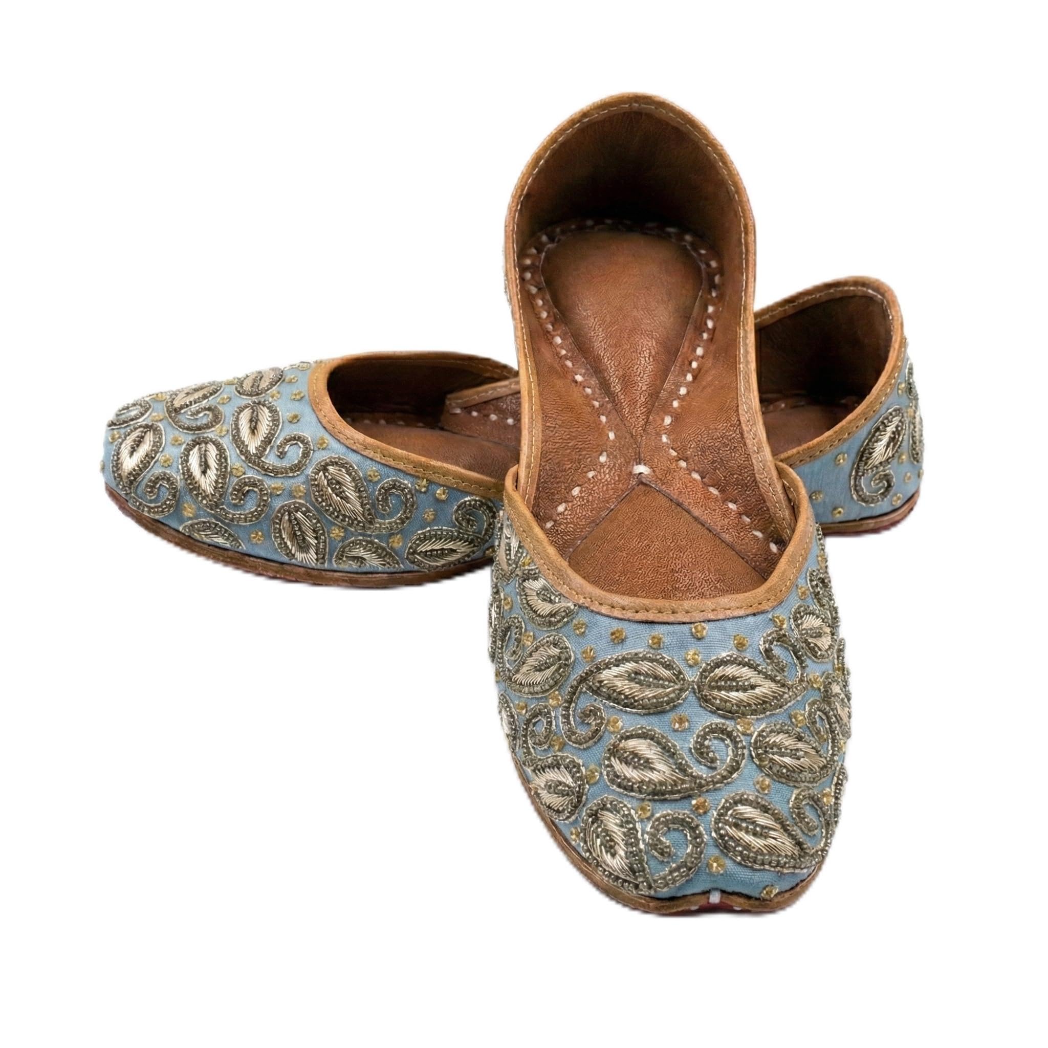 vesora Saphira Blue Embroidered Punjabi Jutti for Women | Handcrafted Gold-Toned Paisley Design with Beadwork| Model B5-picture-46