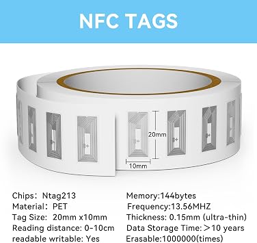 Timeskey NFC Etiketler NXP orijinal NTAG213 NFC yapışkan çıkartma şeffaf NFC etiket RFID etiketi yeniden yazılabilir 144 bayt bellek iOS kısa komutlar ile çalışır | Android - 10 adet