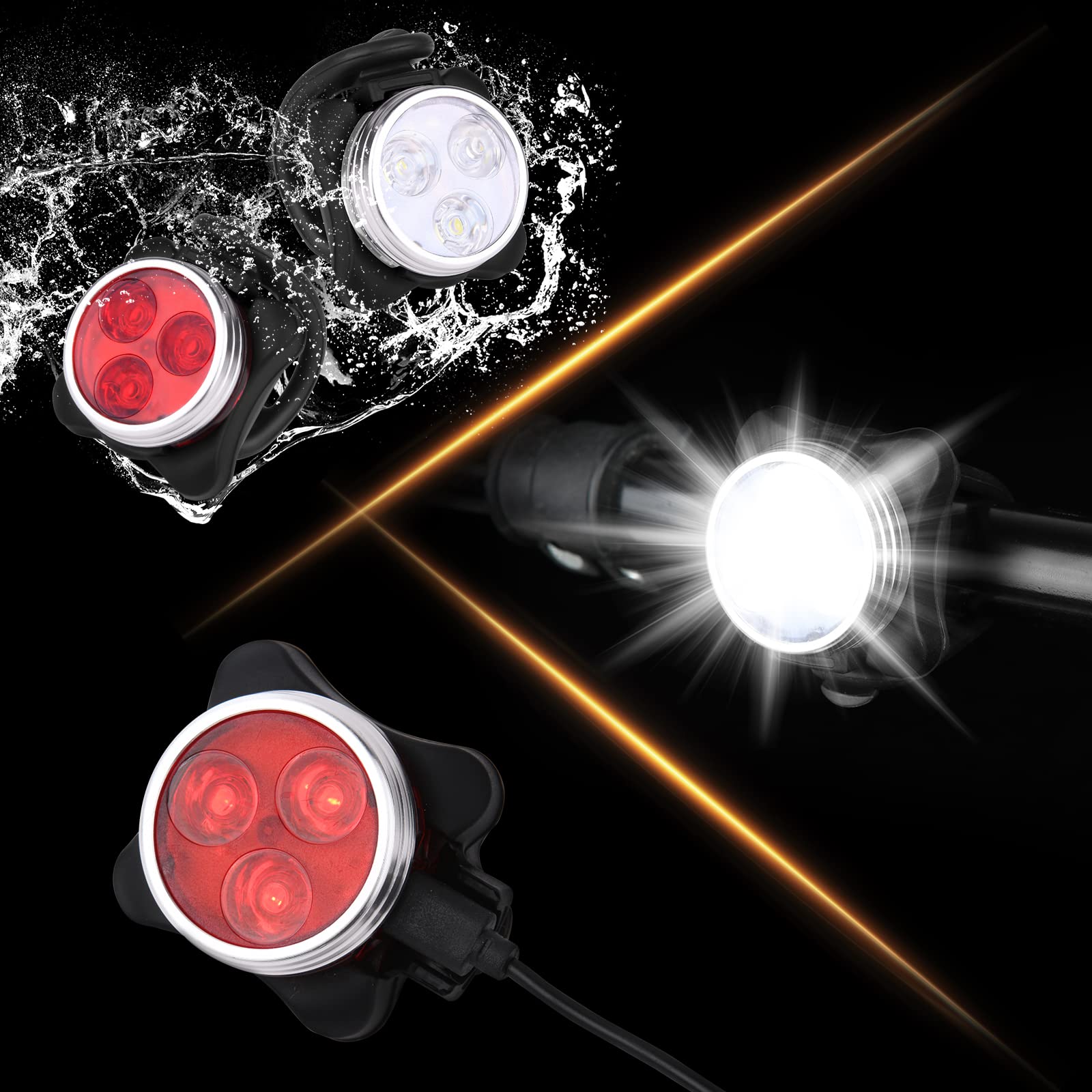 Flintronic 2 Pcs Luz Bicicleta LED, Recargable USB, Súper Brillante Luz LED para Bicicleta, para Ciclistas, Rojo+Blanco