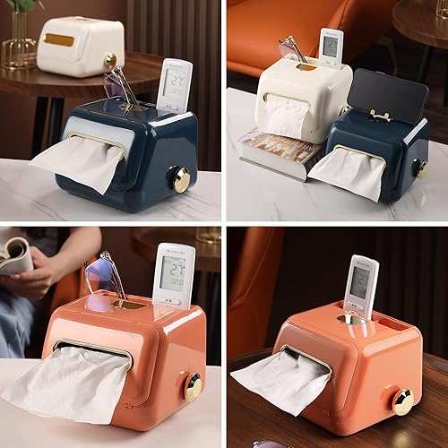 Miniatura 4 de DASITON Caja de cubierta de pañuelos retro con bandeja de almacenamiento, soporte para pañuelos, organizador de papel facial, para cocina, encimeras