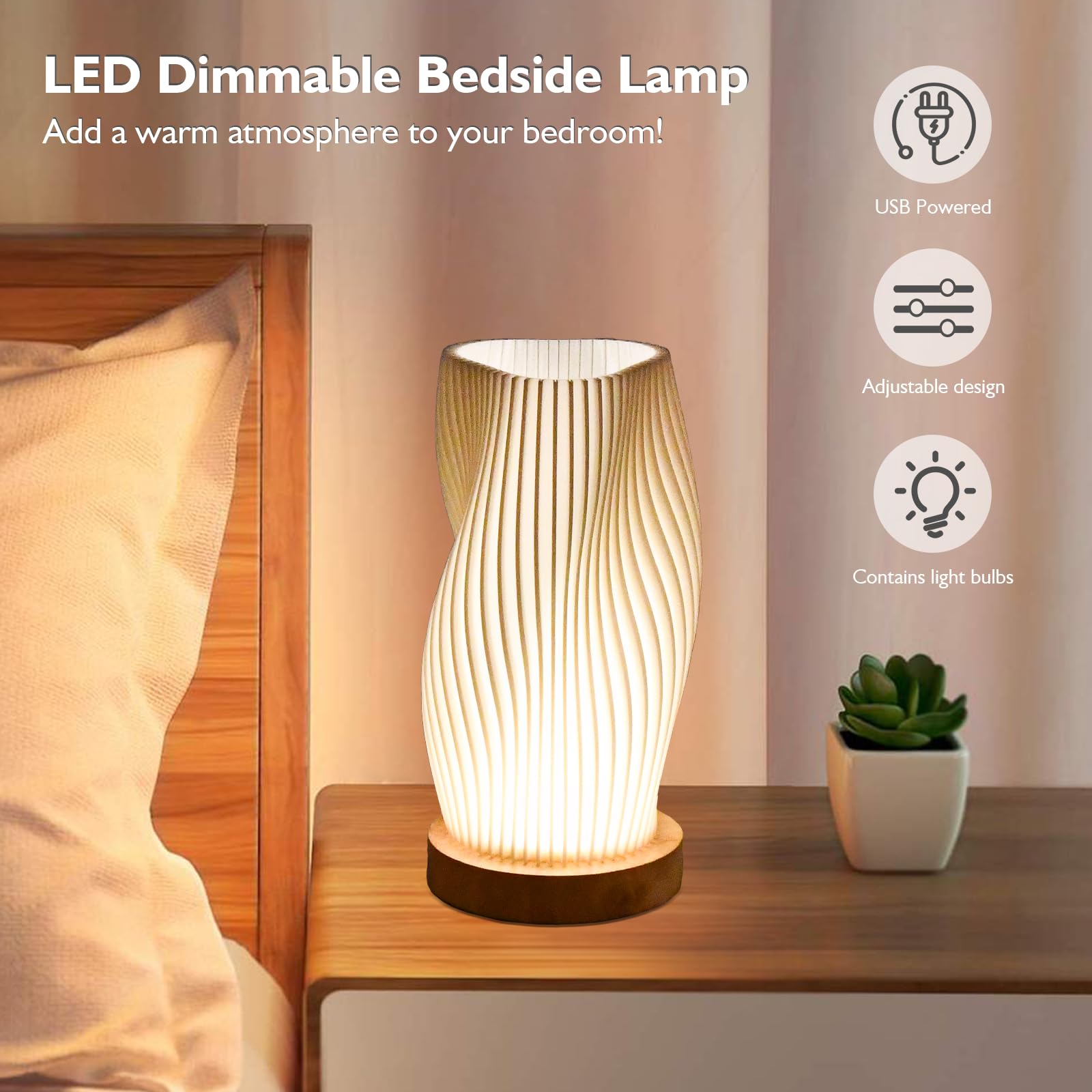 Lampada da comodino dimmerabile touch, 3 modalità colore, lampada da
