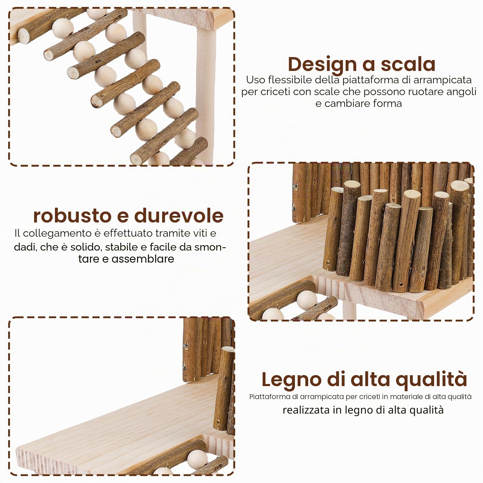 Piattaforma di criceto in legno con scala, robusto parco giochi per animali domestici come criceti, criceti d'oro e topi – Montaggio semplice con viti