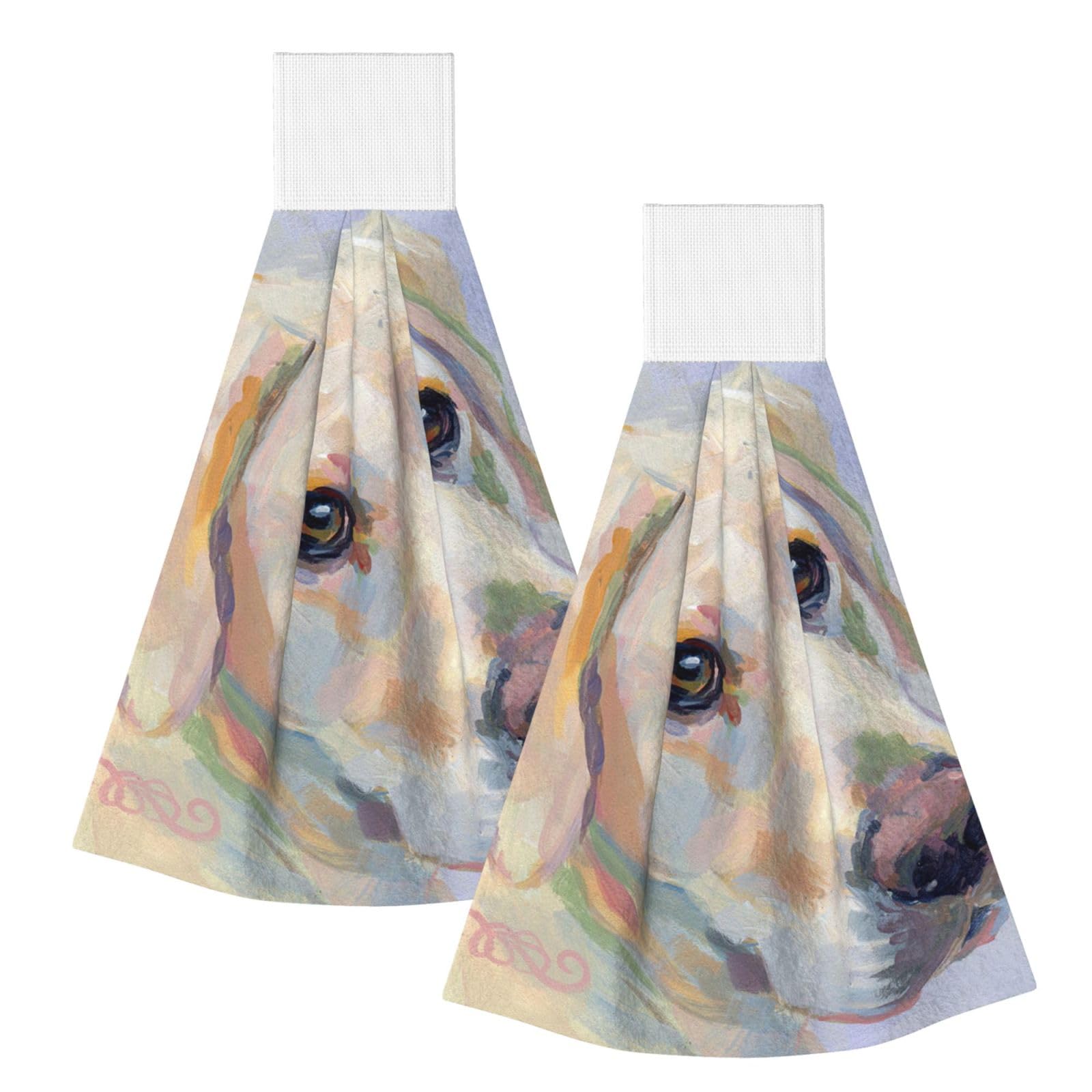 DOPKLNA Cute Labrador Dog, 2 Pcs Hanging Coral Fiber Hand Towels for Bathroom, Absorbent Kitchen Towels