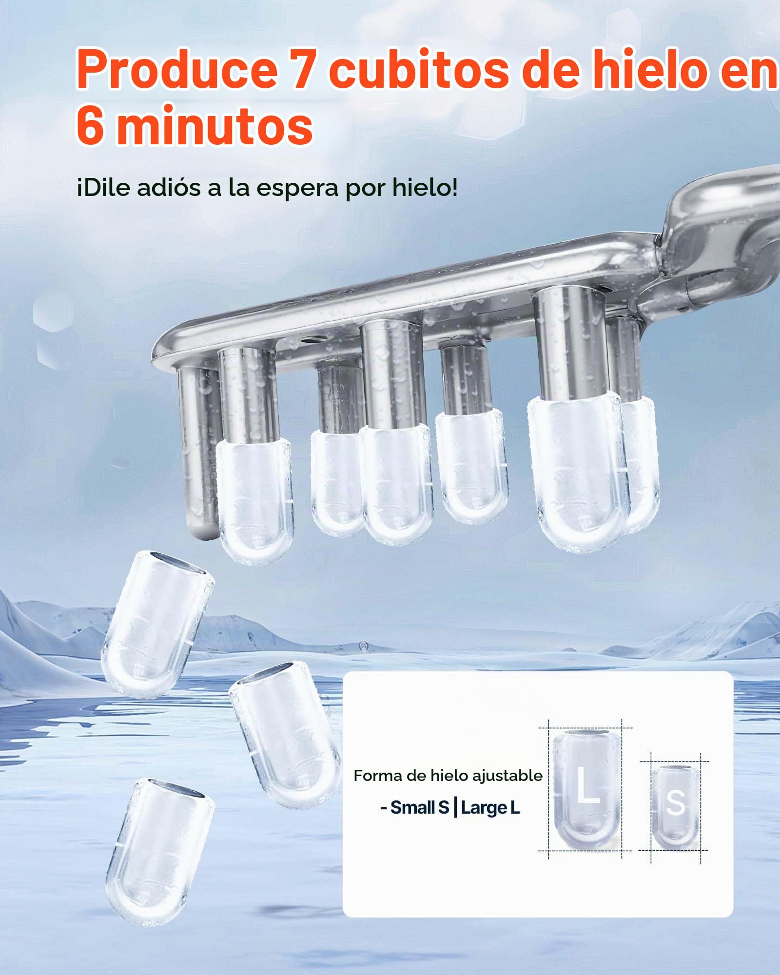 VEVOR Máquina de Hielo de Mesa, 7 Cubitos de Hielo en 6 Minutos, 11,8 kg al Día, Autolimpiable, Helado Esférico, con Pala, ideal para el Hogar, la Cocina, la Oficina, Bares y Fiestas, Blanco