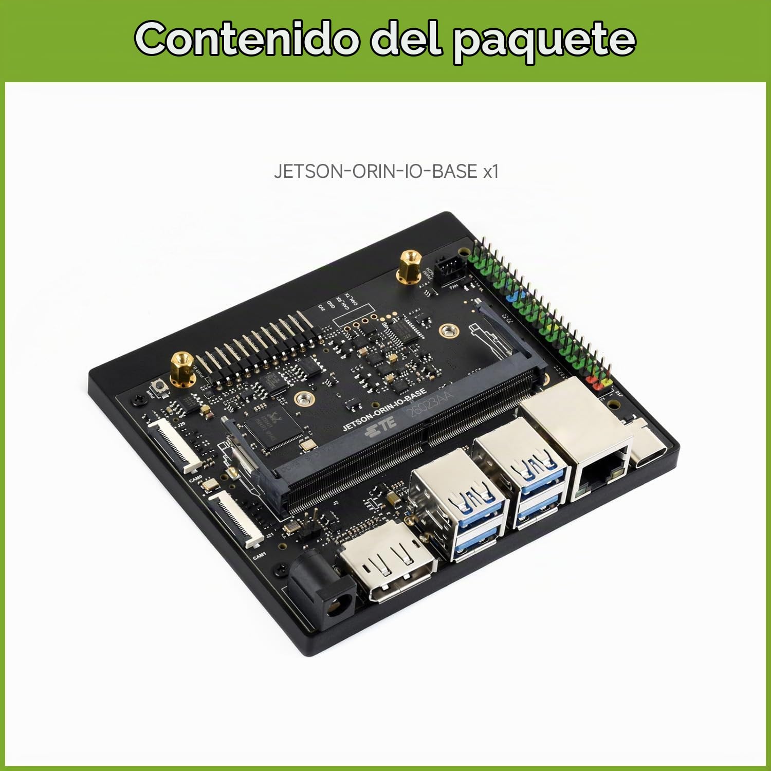 Waveshare Jetson Orin Nano/NX AI Development Board, with Two 4-Lane CSI Ports, Two M.2 Key M and One M.2 Key E Ports, 5 USB Ports, 4K High-Definition DisplayPort Port, Compatible with Orin Module